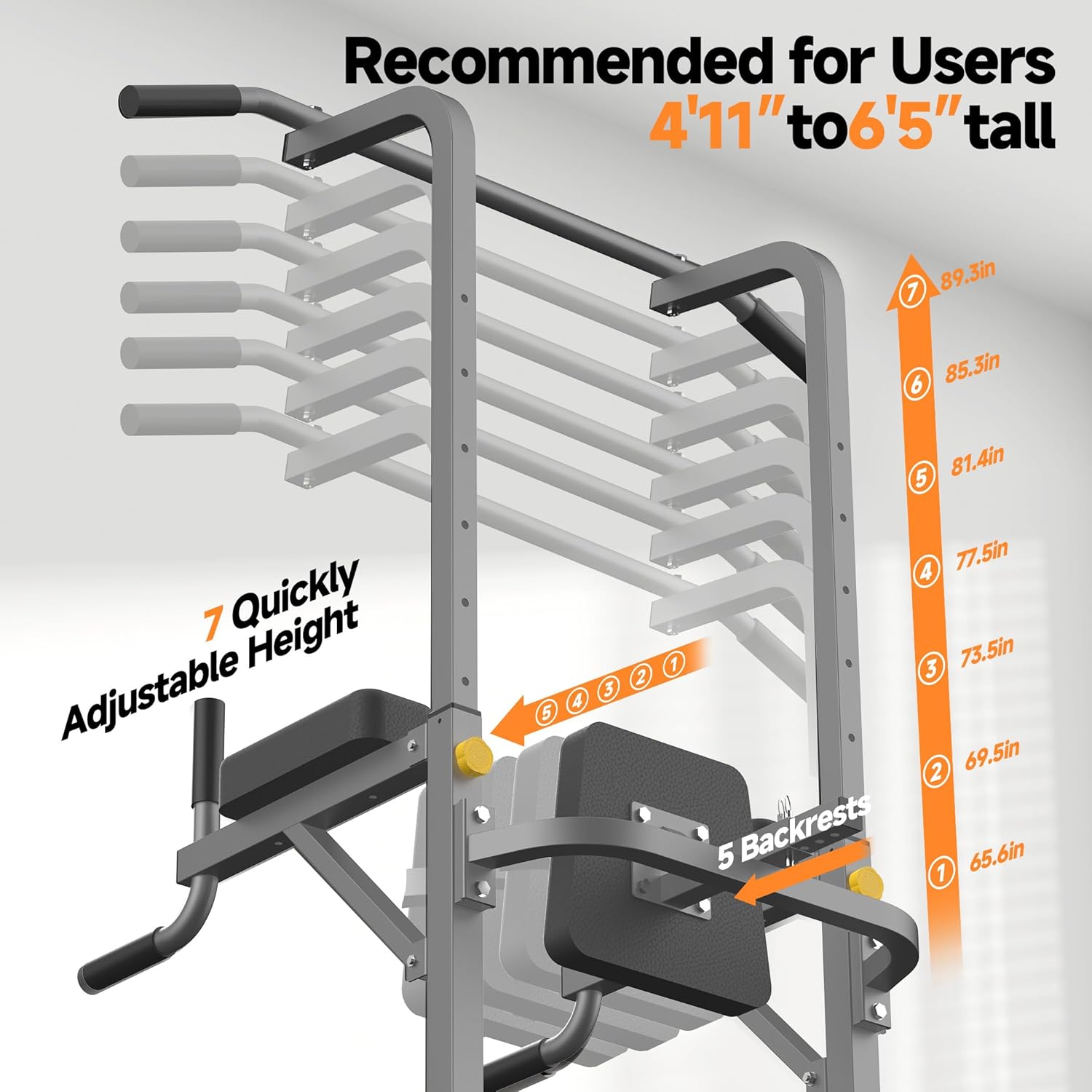 Power Tower Pull Up Station for Home Gym, Dip Station with Splayed H-Shaped Base, 440LBS Capacity, Adjustable Height Workout Station for Pull-ups, Dips & Leg Raises