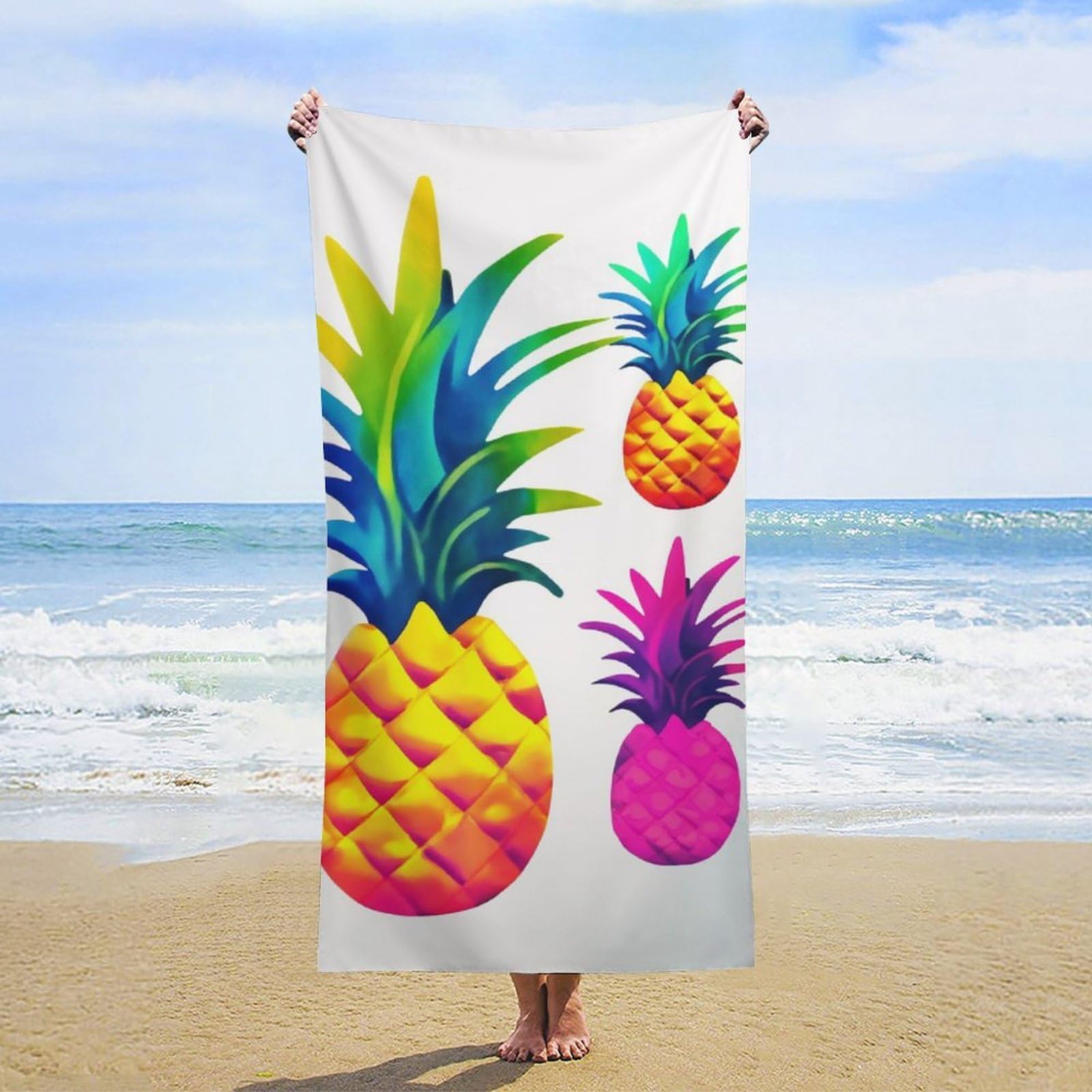 NTVOWPZO Colorful Pineapple Beach Towel Oversized Microfiber Bath Towels Lightweight Sand Proof Beach Towels Absorbent Pool Towels for Swimming Yoga Bathroom Towel 31.5" X 63"