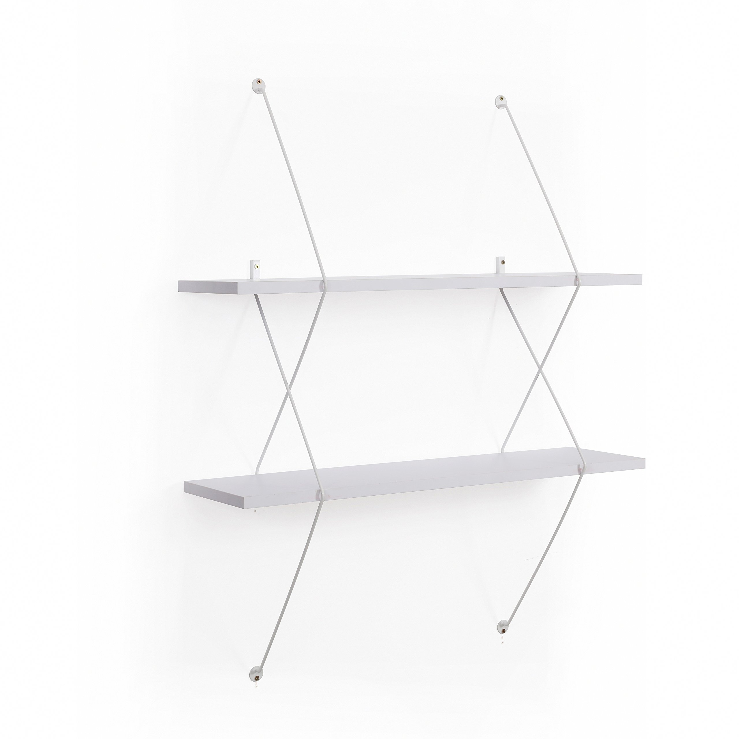 Danya B. Contemporary Two Level White Shelving System with White Wire Brackets