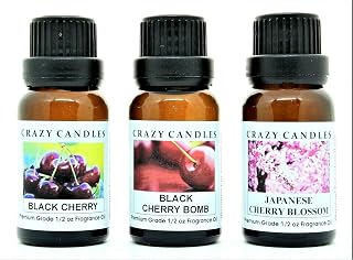 3 Bottles Set, 1 Black Cherry, 1 Black Cherry Bomb, 1 Japanese Cherry Blossom 1/2 Fl Oz Each (15ml) Premium Grade Scented Fragrance Oils by Crazy Candles