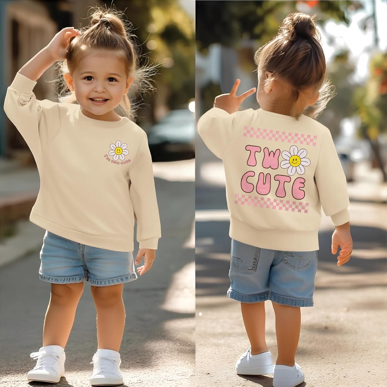 KEKEMI Two Cute Birthday Girl Sweatshirt 2T Girl Sunflower Birthday Outfit Two Years Old Long Sleeve Pullover Tops B-day Tops - Image 4