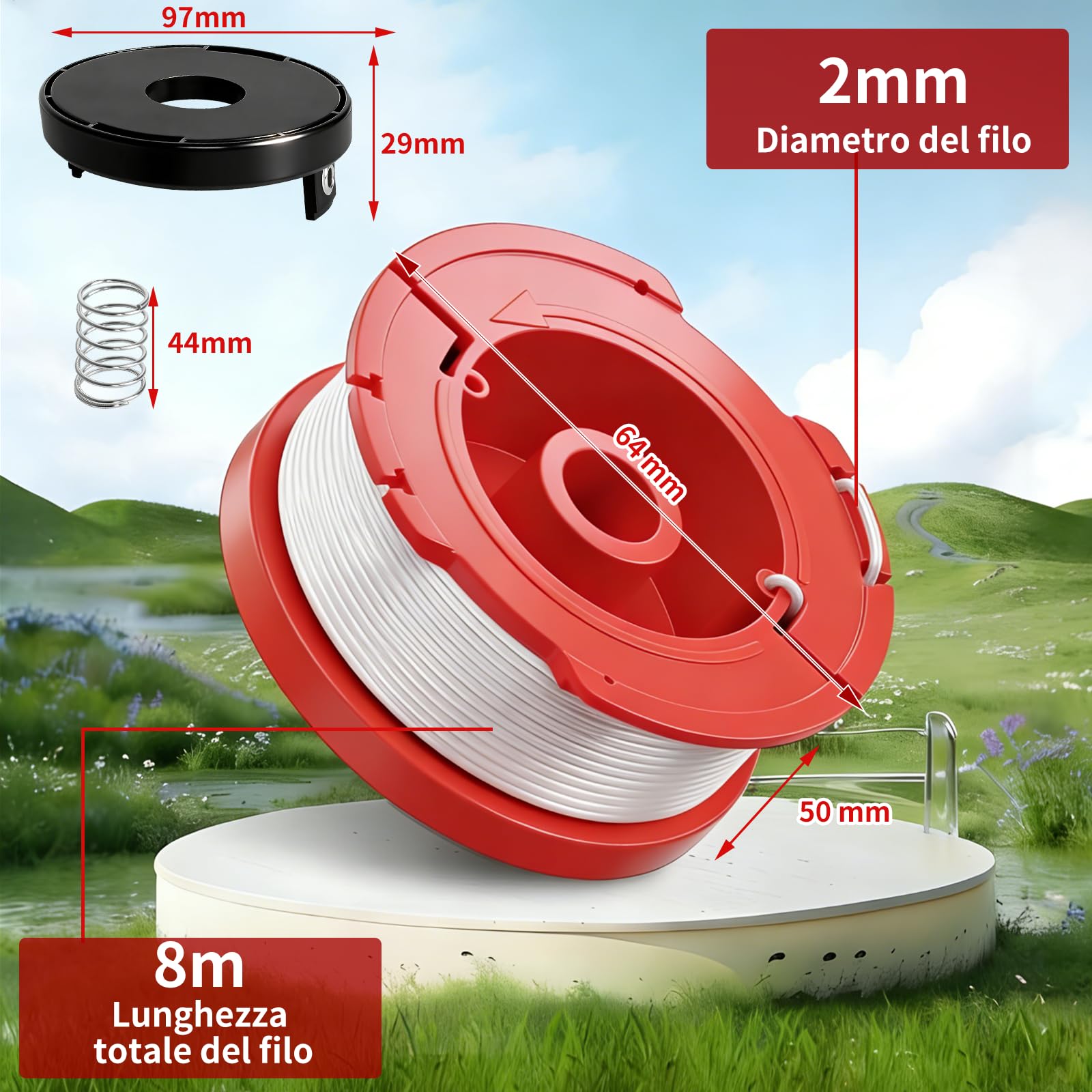 6 bobine di filo di ricambio compatibili con Einhell GE-CT 36/30 Li E, GE-CT 36/33 LI E, AGILLO 36/255 BL, AGILLO 18/200, GP-CT 36/35 Li BL per bobina di filo di ricambio Einhell