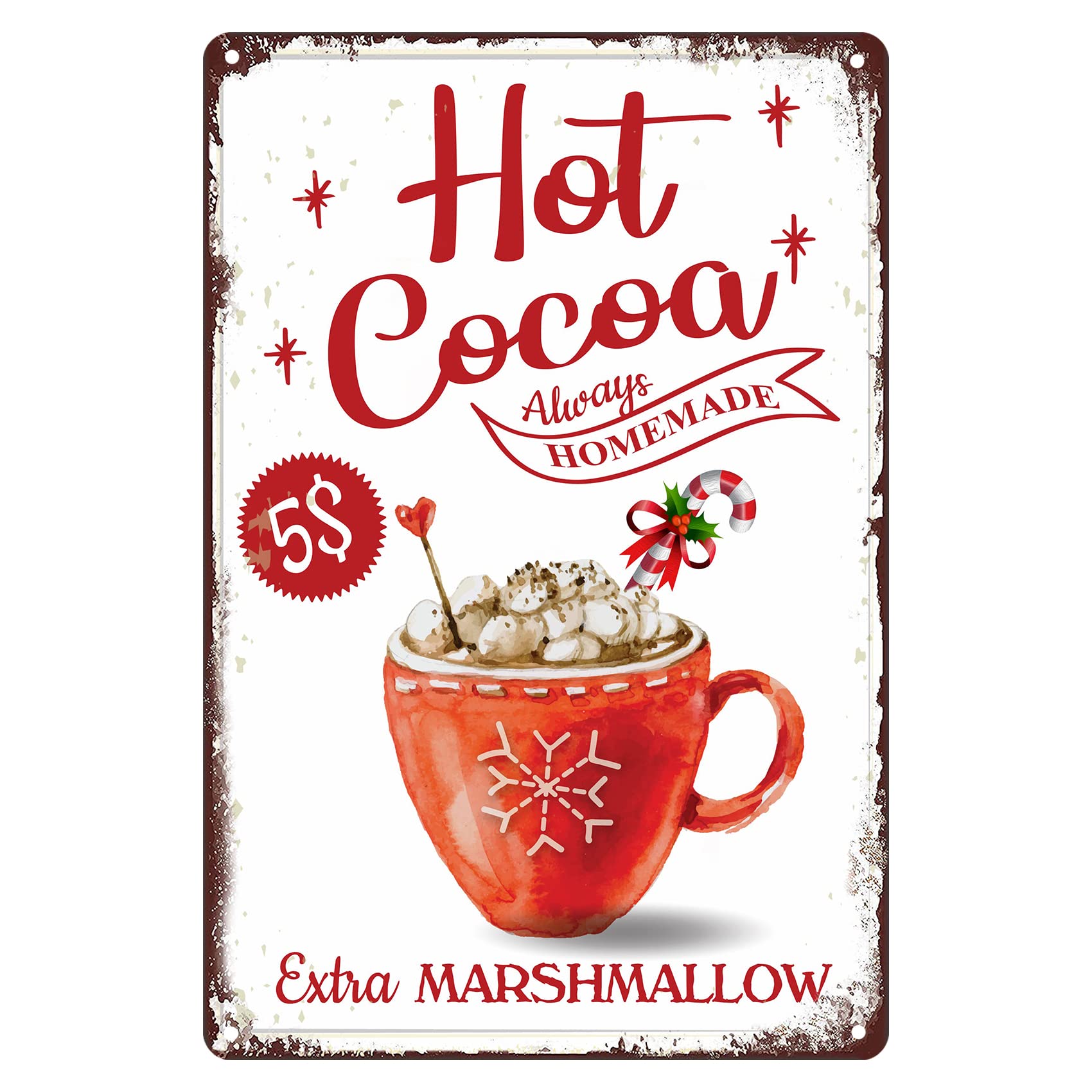 SMAZDFXX Christmas Decor Hot Cocoa Vintage Metal Tin Sign Poster Home Kitchen Bar Coffee Stationes Christmas Signs Wall Decorations Art 8"x12"