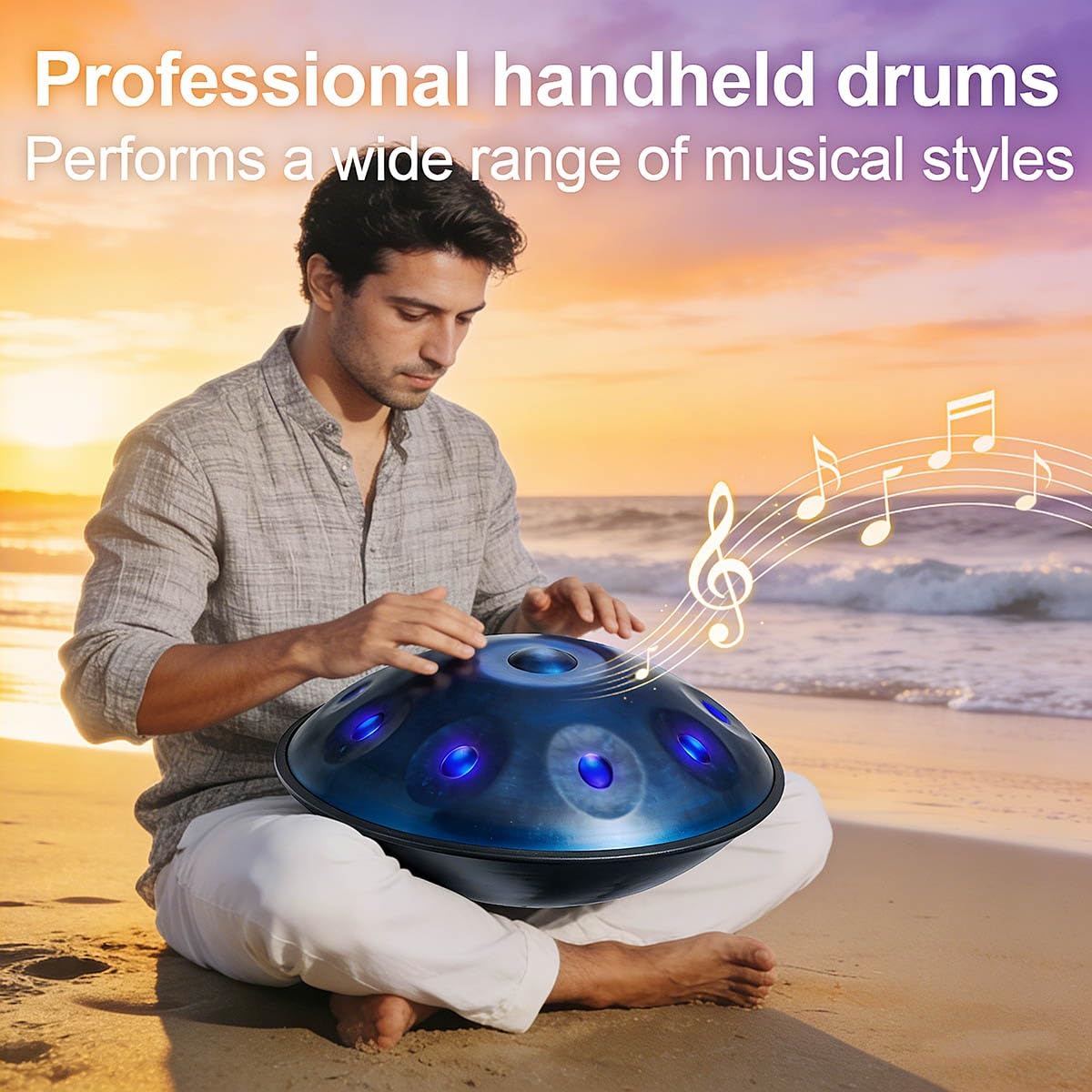 Tamburo a Mano Handpan 22 Pollici 432Hz/440Hz Strumento Musicale in Re Minore con 9/10/12 Note, Tamburo in Acciaio con Borsa, Supporto e Bacchette per Meditazione e Yoga(Deep Purple,440HZ/12Note)