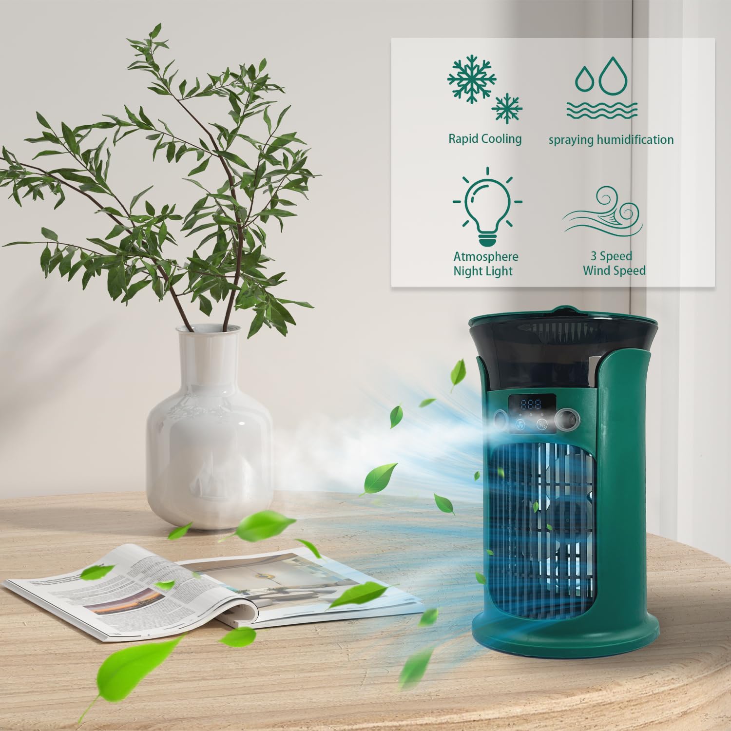 Ventilateur de climatisation portable alimenté par USB, humidificateur d'air, mini ventilateur de refroidissement personnel, ventilateur de refroidissement ultra silencieux pour la famille, les - 3