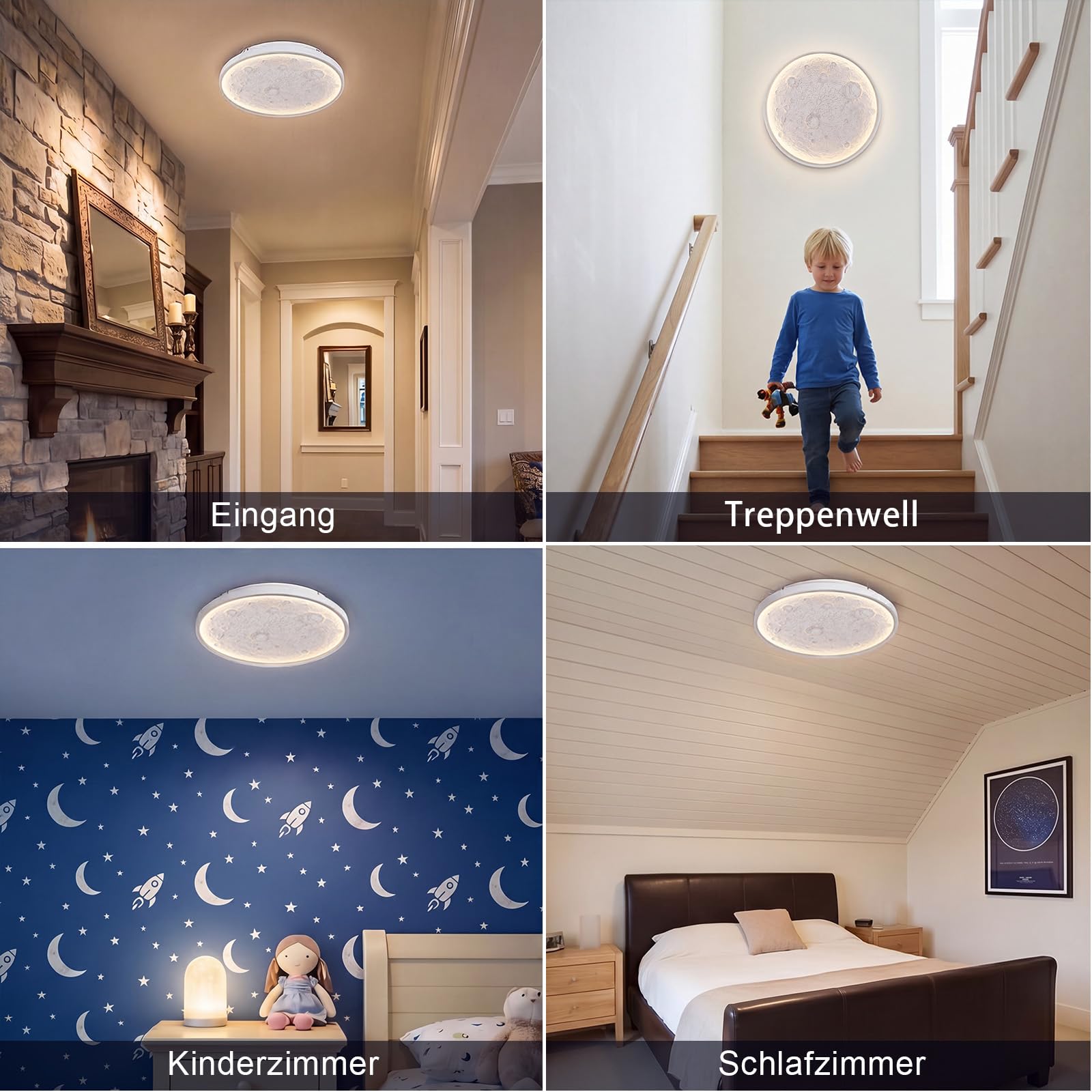 Mondlicht Deckenlampe LED Ø30cm 24W Weiß, Deckenleuchte Wohnzimmer mit 3 Farbtemperaturen (3000K/4000K/6500K), Lampe Wohnzimmer 2800LM IP44 Wasserdicht Badezimmer Lampe, für Schlafzimmer Flur Küche