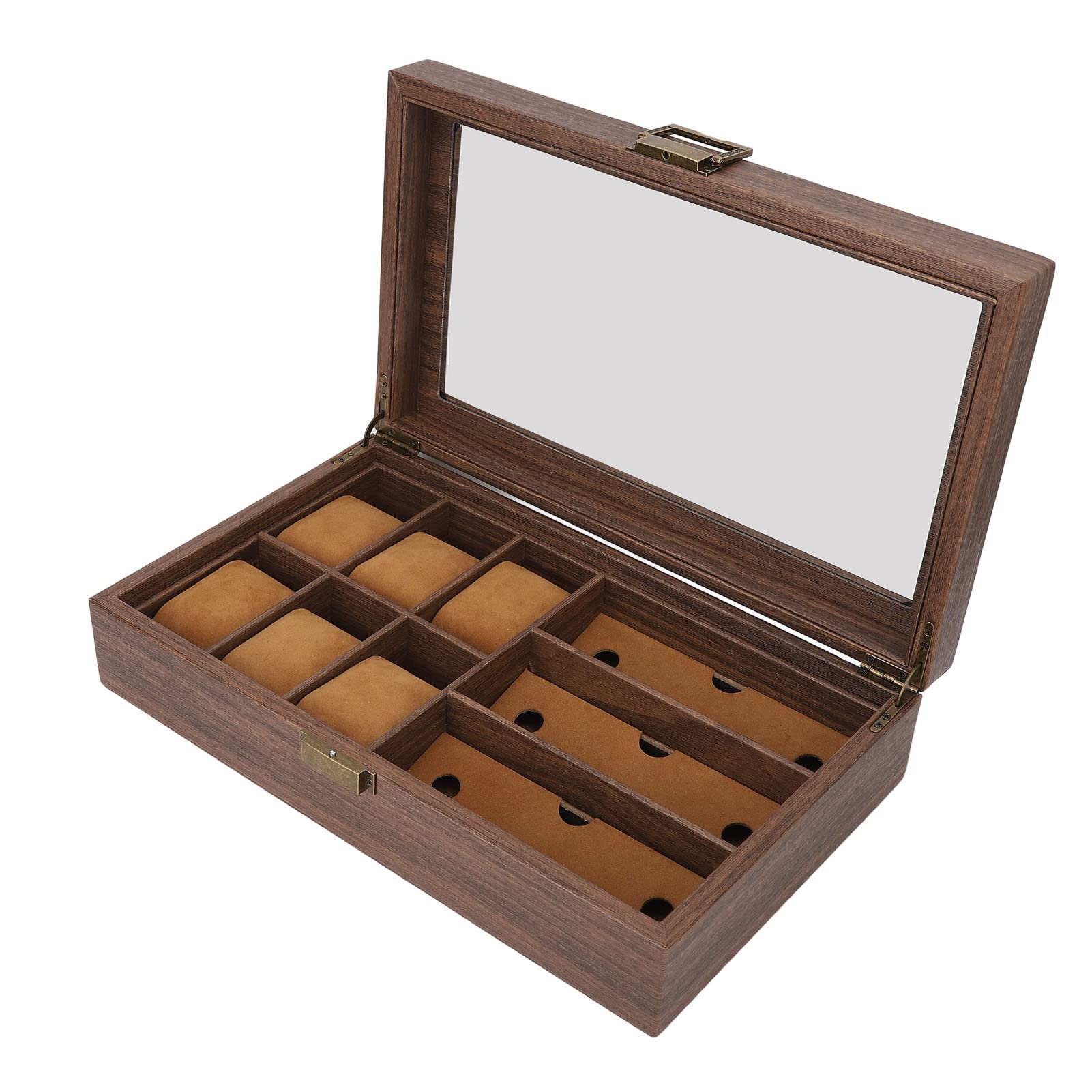 Caja de reloj de madera a prueba de polvo impermeable reloj de grano de madera retro organizador de almacenamiento de múltiples relojes caja de exhibición de gafas