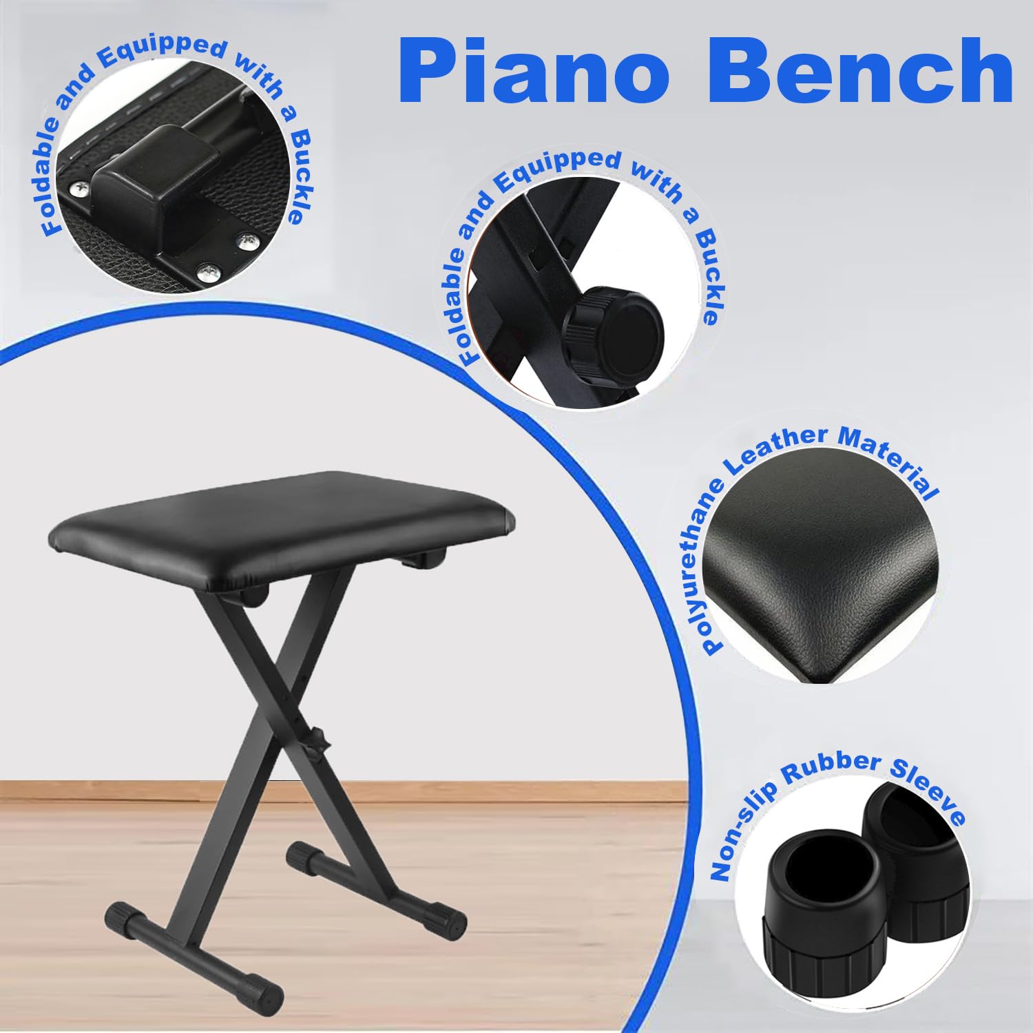 Supporto Tastiera Musicale,Sgabello Pianoforte Regolabile,Regolabile in Altezza,Doppio X-Frame Keyboard Stand Set di Sgabelli per Tastiera Pieghevole,Panchetta Imbottita Regolabila in 4 Posizioni