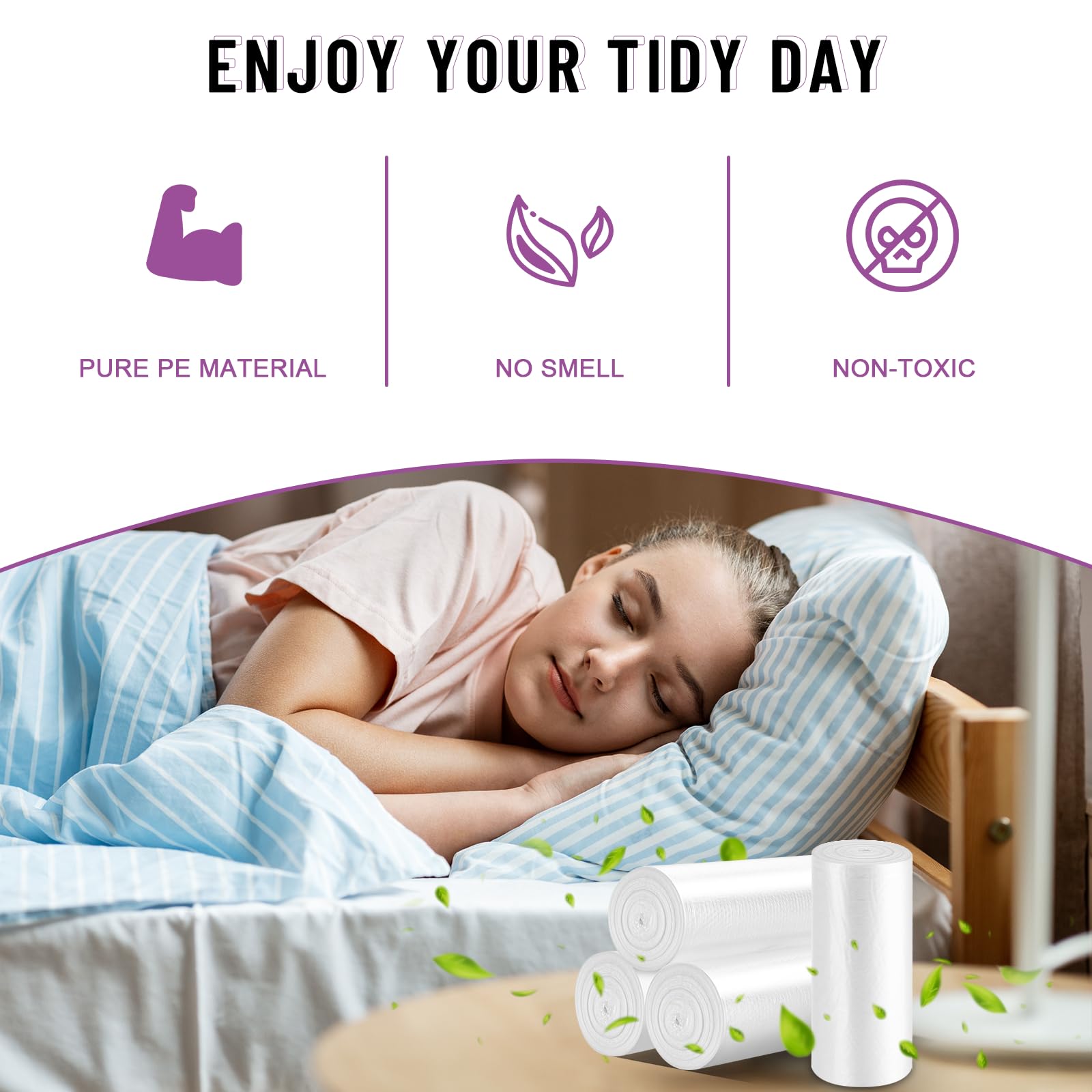 Ryobyo 100 Count 4 Gallon Unscented Trash Bags, Strong and Transparent, Ideal for Bathroom, Office, Kitchen, Bedroom, Camping, Study Room