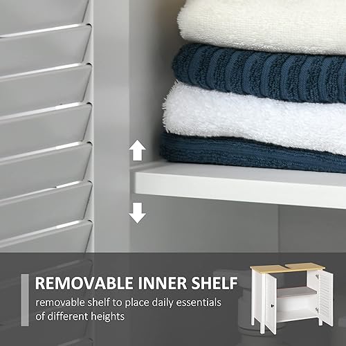 Miniatura 6 de HOMCOM - Armario de almacenamiento para debajo del fregadero con doble capa, organizador de 2 puertas, color blanco