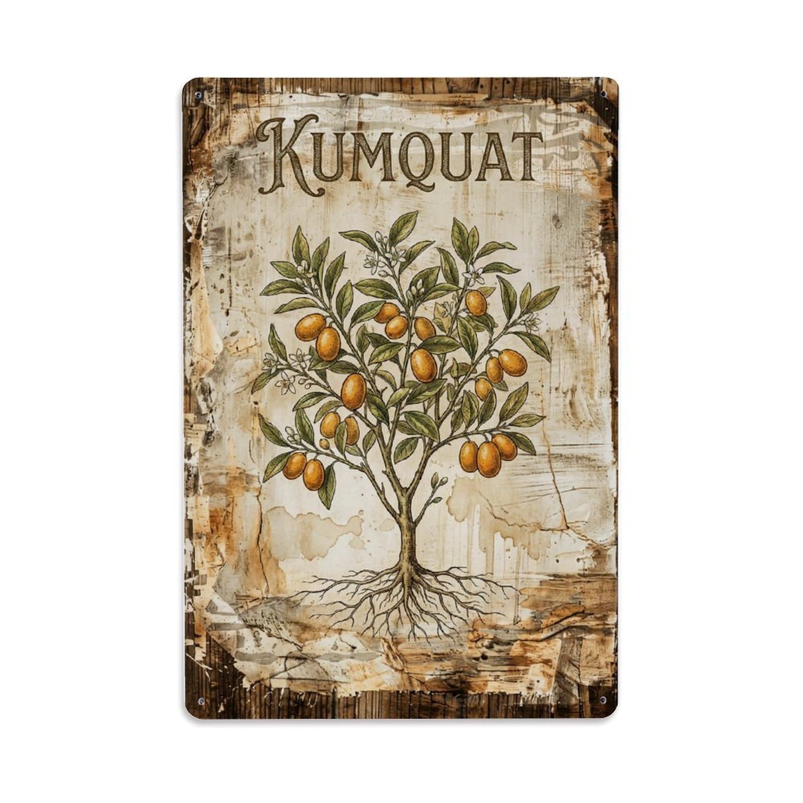 Fqnyr Style Kumquat Citrus Fruit 1 Metal Tin Sign Plaque Wall Decor For Cafe, Club Bar, Office, Home Garden Metal Poster 8X12inch