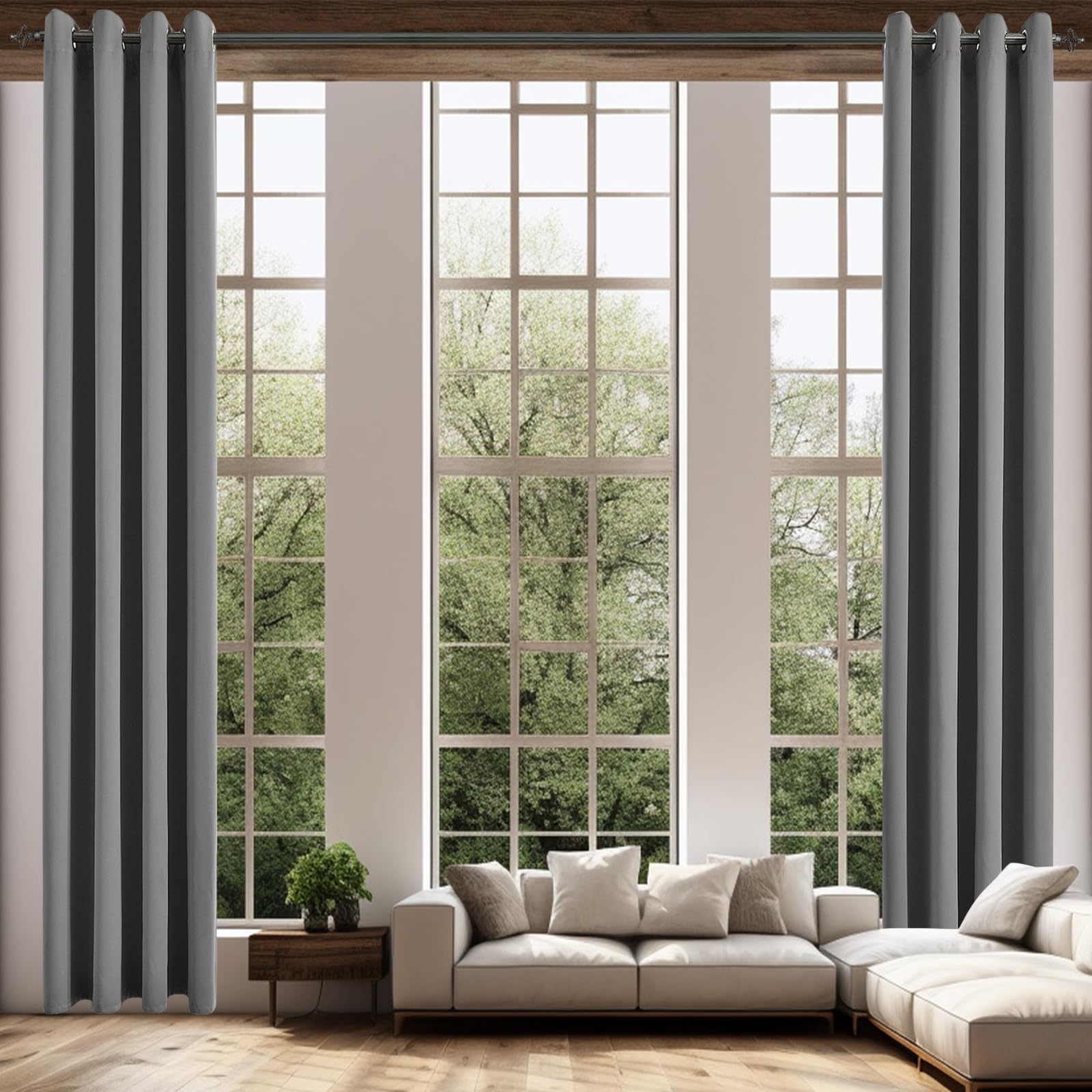 Photo 1 of JSFLY Blackout Curtains for High Ceiling, Extra Long Thermal Insulated Solid Grommet Window Curtains Drapes for Living Room 12ft Length, Set of 2 Curtain Panels 52 W x 144 L Inches Dark Gray