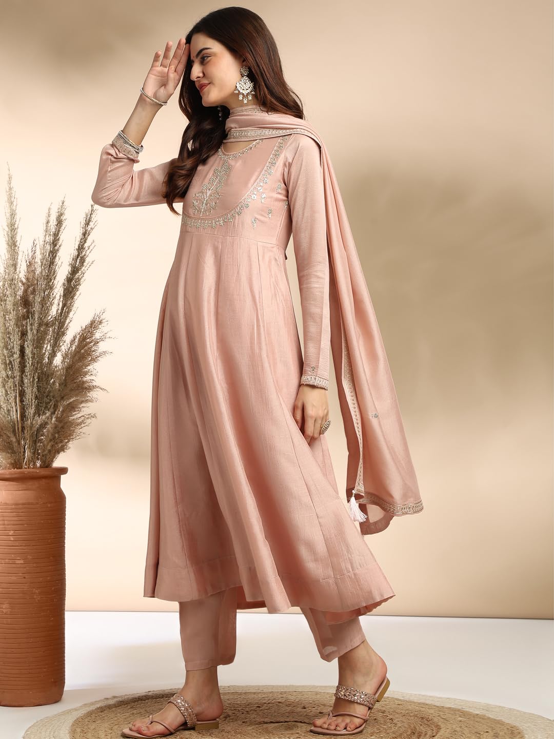 MOKOSH Women's Silk Kurta & Pant with Dupatta Set (417-03-S_Rose Pink) - Image 6 thumbnail