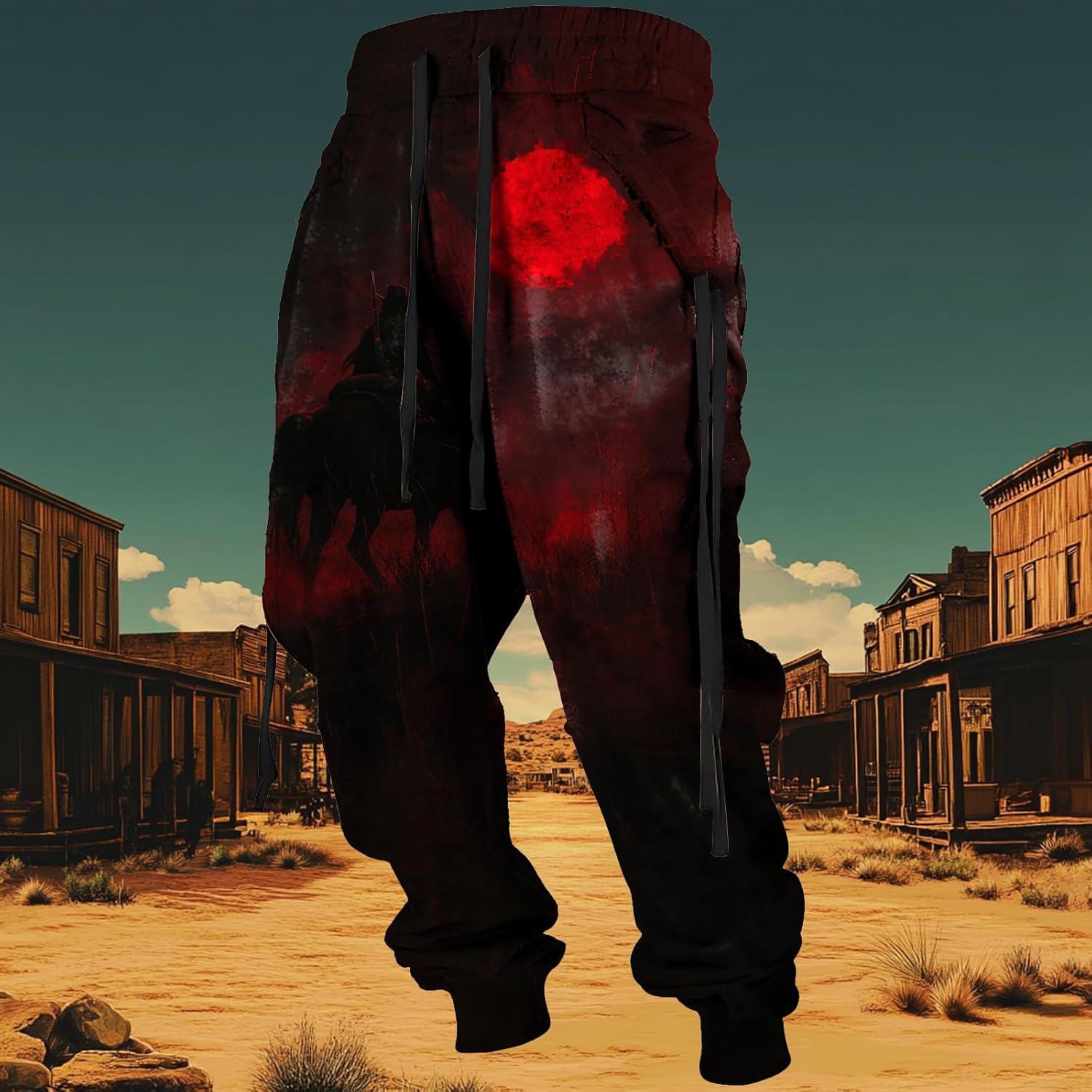 Western Cowboy Cargo Sweatpants for Men Cool Drawstring Waist Joggers with Pockets Casual Stylish Graphic Pants - Image 2