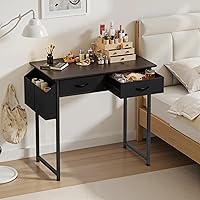 Vista 6 de OLIXIS Escritorio Pequeño con Cajones de Tela para Oficina en Casa, Escritorio de Computadora para Juegos de 32 Pulgadas con Bolsa Lateral, Gancho