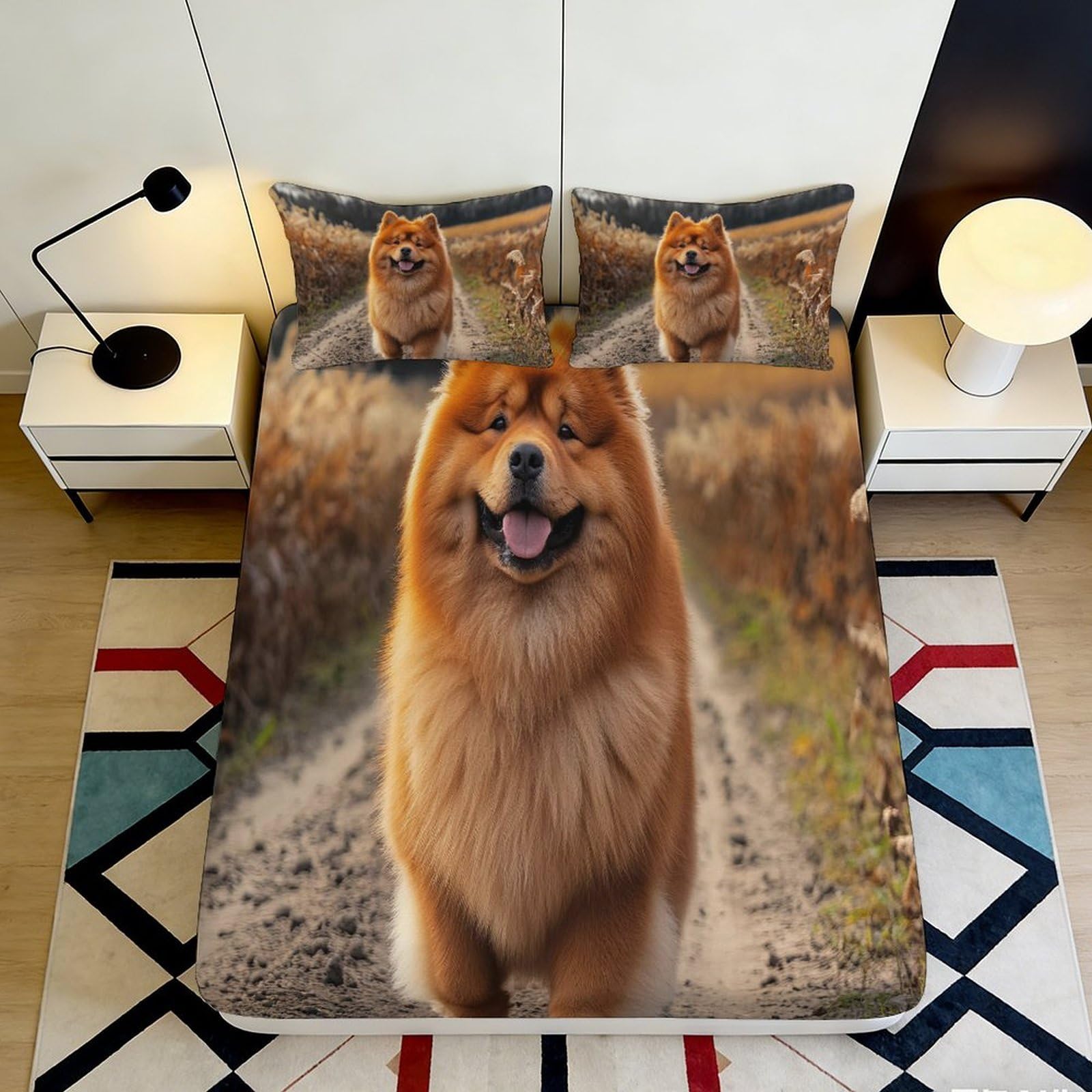 3D Printed Chow Chow Dog Fitted Sheet Microfiber Durable Soft 3D Printed Landscape Mattress Cover for Bedroom Dormitory Guest Room Protection 120x200x25cm