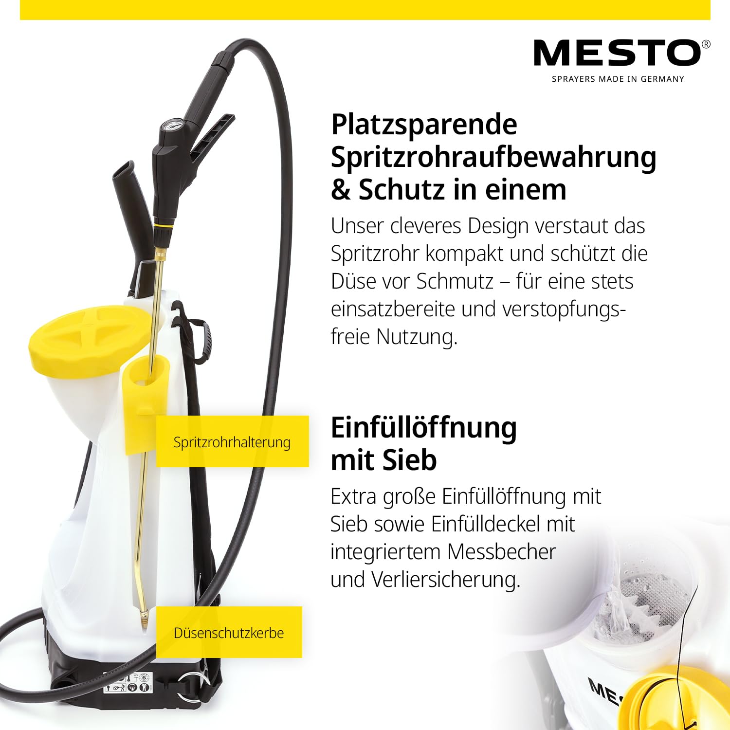 MESTO RS125 Rückenspritze 12 L Set inkl. Spritzschirm | Gartenspritze mit 6 bar Druck | Unkrautspritze Garten | mit ergonomischen Abstellventil & Kontrollmanometer | FPM-Dichtungen | Rückensprühgerät