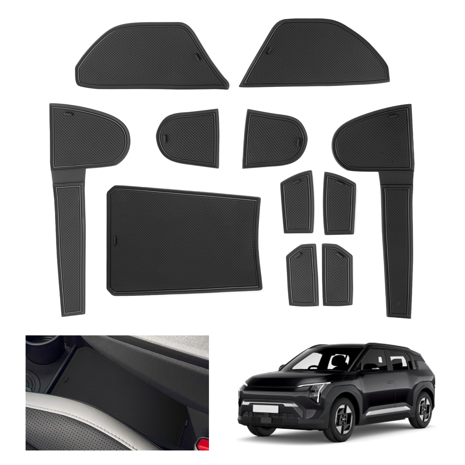 GAFAT Kompatibel mit Neu Kia EV3 GT Line 2025 2026 2027 Antirutschmatten, EV3 ab 2025- Gummimatten rutschfest Non-Slip Schutzmatten für Mittelkonsole, Becherhalter,Türnaht, EV3 Zubehör (Schwarz)