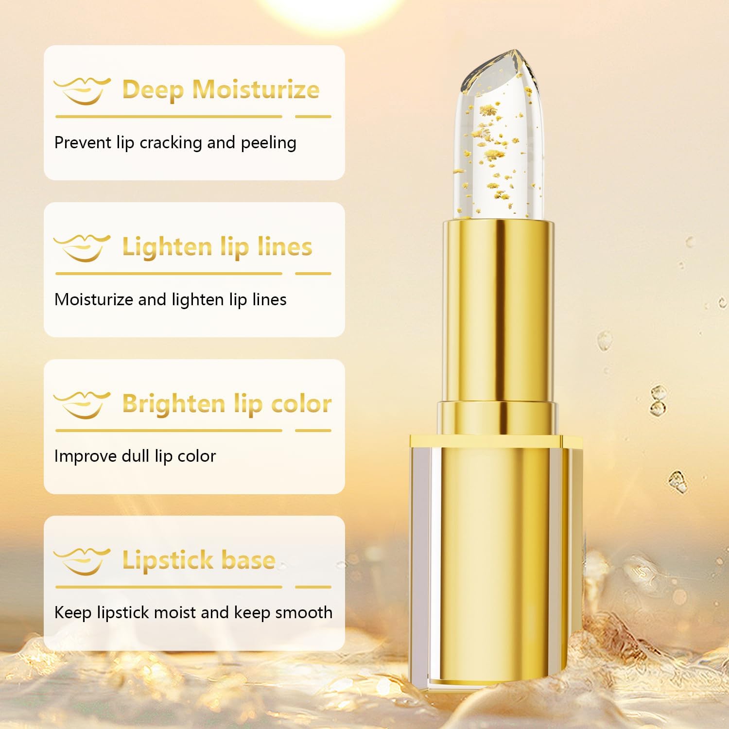 3 PCS Transferproof Color Changing Lipstick, Clear Lip stick That Changes Color, Gold Crystal ph Color Changing Lipstick, Long Lasting & Moisturizing Glossy Shine Lip Balm for Women — view 2
