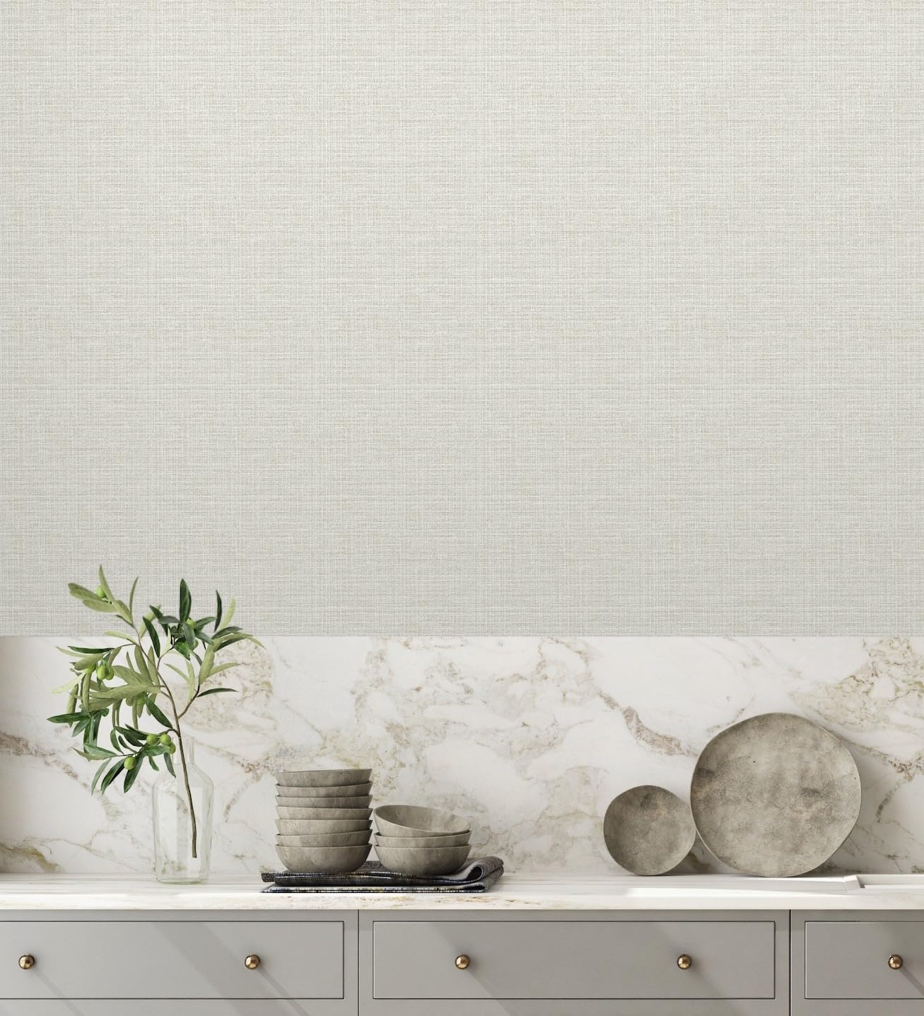 GAULAN 682396 - Papel pintado imitación tela de rafia con textura en relieve para pared salón cocina comedor oficina despacho - Rollo de 10 m x 0,52 m