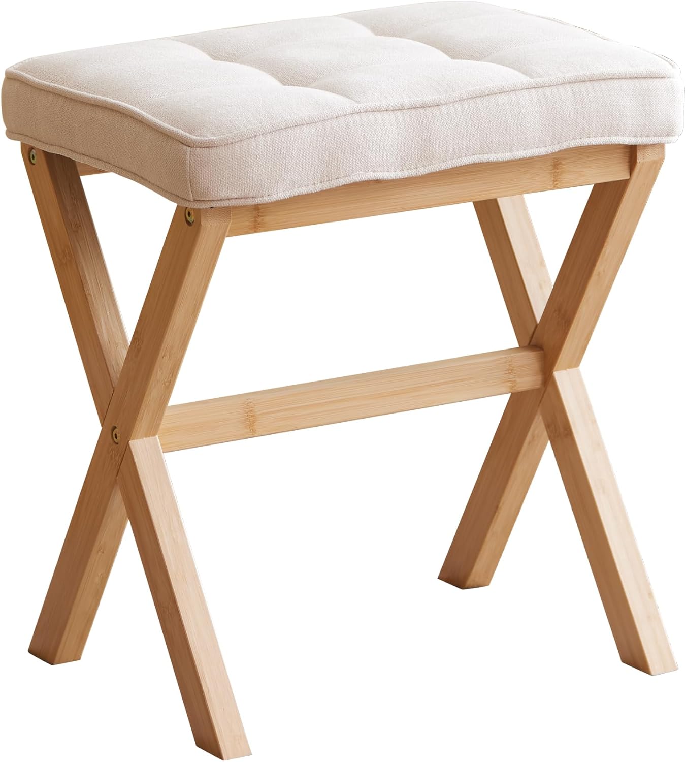 FILWH Foot Stool Small Ottoman Foot Rest Padded Foot Stool Desk Foot Stool for Under Office Desk Vanity Stool Bamboo Footstool Sofa Footrest Shoe Stool Small Foot Stools (Natural Legs + Beige)