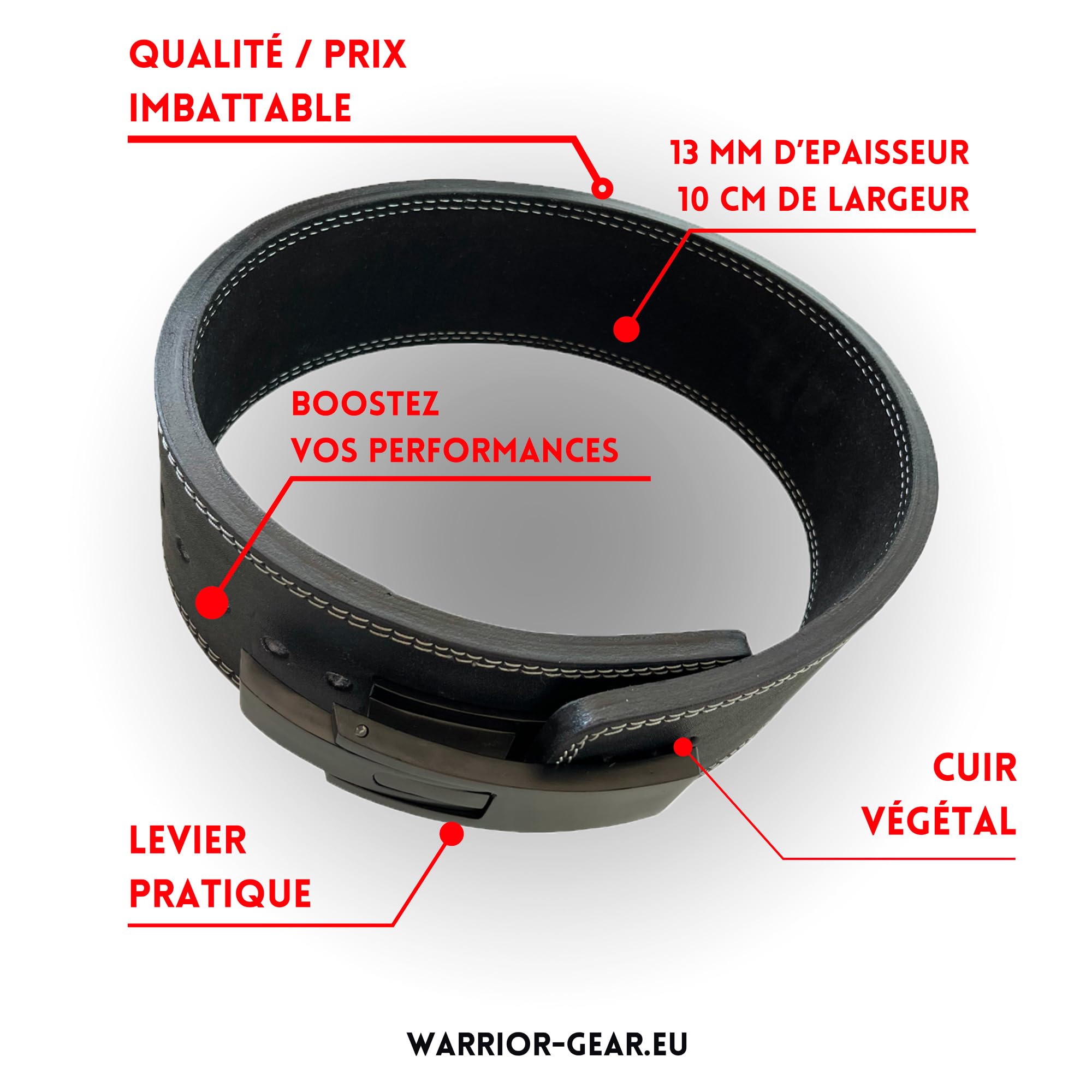 Ceinture à levier 13mm - Ceinture Powerlifting | Musculation | Fitness - Warrior Gear | Ceinture pour le Squat et le Soulevé de terre