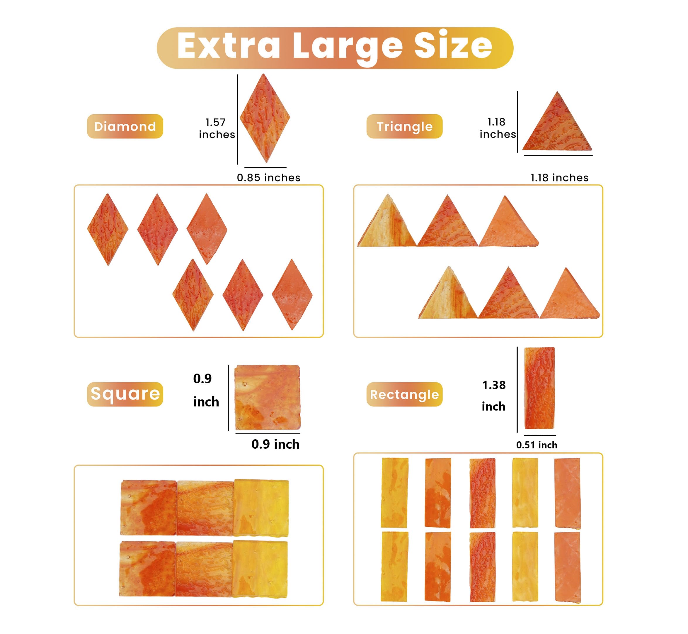 Lanyani 1.3 Pound/200 Pieces Extra Large Transparent Textured Stained Glass Mosaic Tiles for DIY Craft, Colorful Bright Cathedral Tile, 4-Shapes Mixed Pieces Bulk Arts