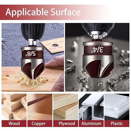 Miniatura 6 de Juego de brocas avellanadas de 82 grados, 5 flautas de cambio rápido, vástago hexagonal, juego de brocas avellanadas para madera, metal y plástico,