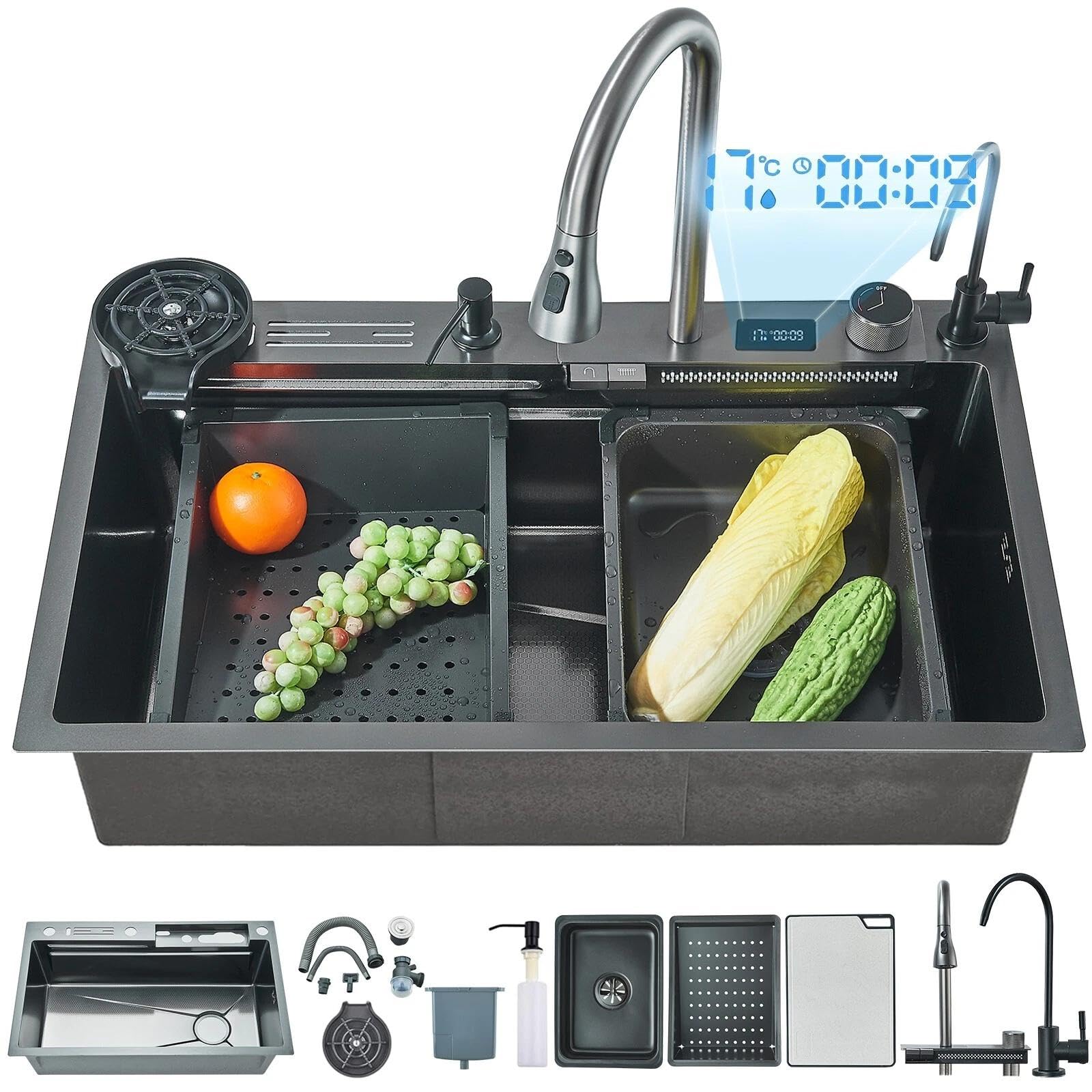 Évier de cuisine noir avec robinet extensible pour simplifier la préparation de vos repas