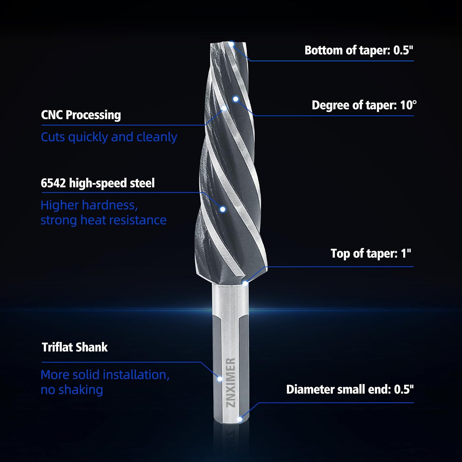 10 Degree Ball Joint Tapered Reamer, Tapered Ball Joint Reamer for 2" Per Foot Taper, for Fitting Ball Joints and Tie Rod Ends，Made of 6542 High-Speed Tool Stee, Reinforced Threaded Type
