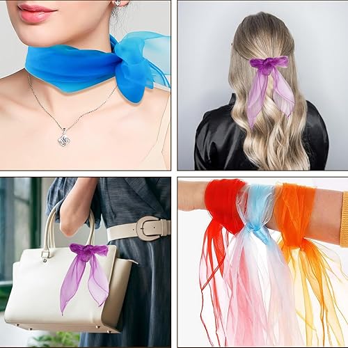 Miniatura 7 de KIMOBER 12 bufandas cuadradas de baile, 12 colores malabares de seda, trucos de magia de música, accesorios para niños pequeños (24 x 24 pulgadas)