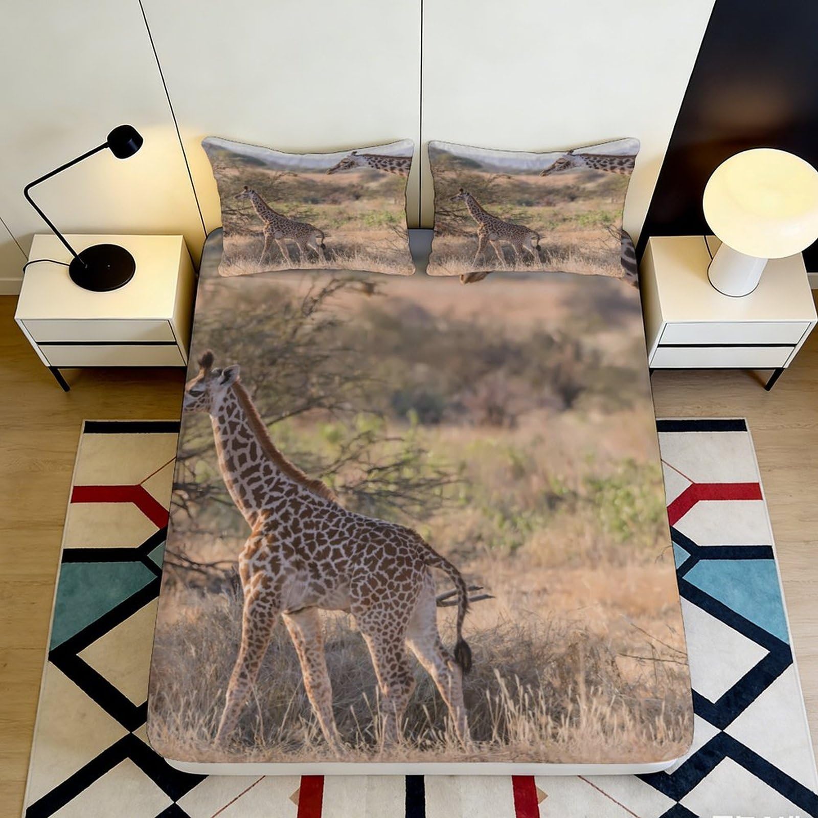 Pnayamiorkfel Style-8 3D Printed Giraffe Safari Fitted Sheet Microfiber Soft Anti-Slip Bed Cover For Bedroom Guest Room Decor 90X200x25cm