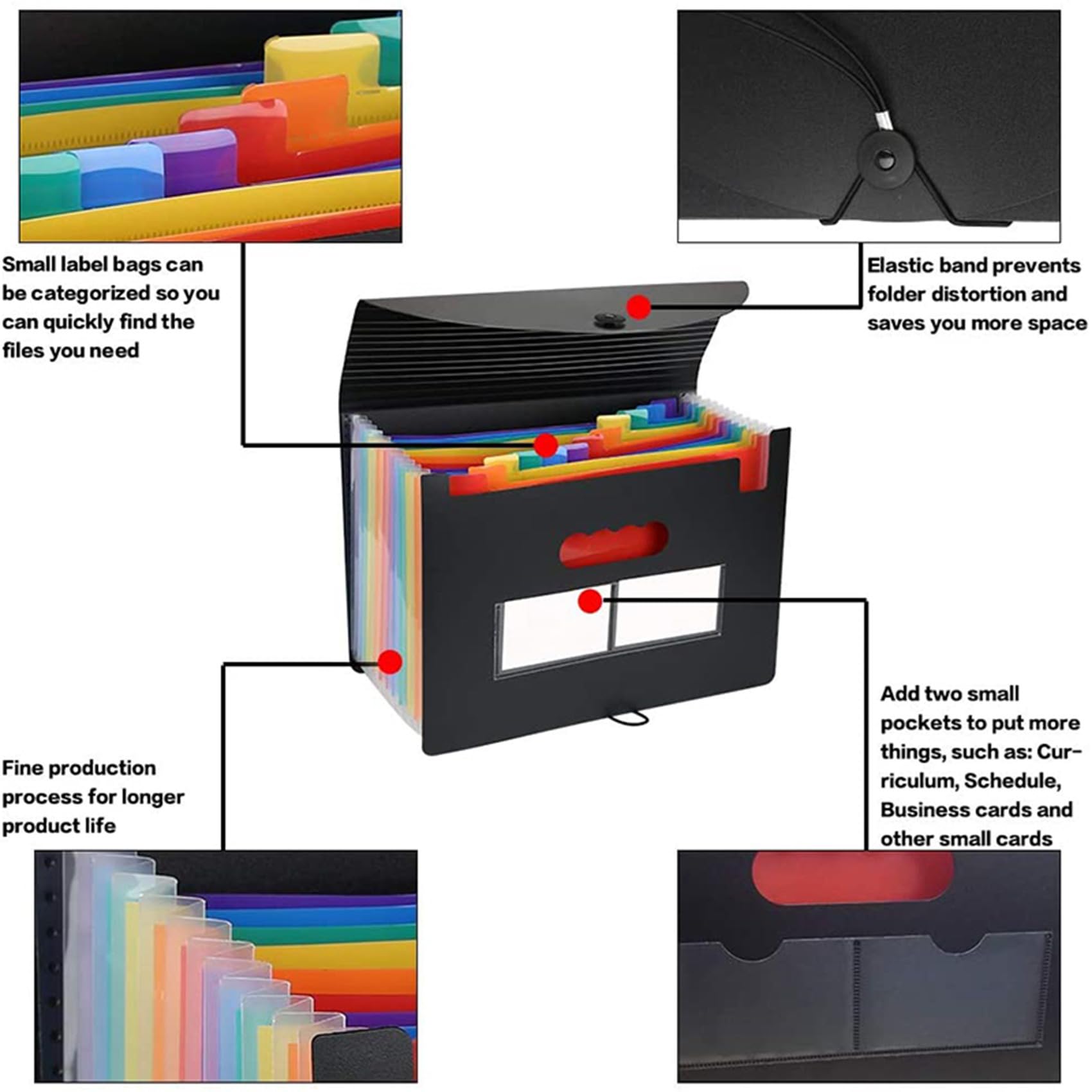 5X Cartella di File Espandibile Scatola di Archiviazione per Organizer per File 12 Tasche, Cartelle A4 per Banconote/Documenti/Ricevute A Fisarmonica con Linguette Colorate