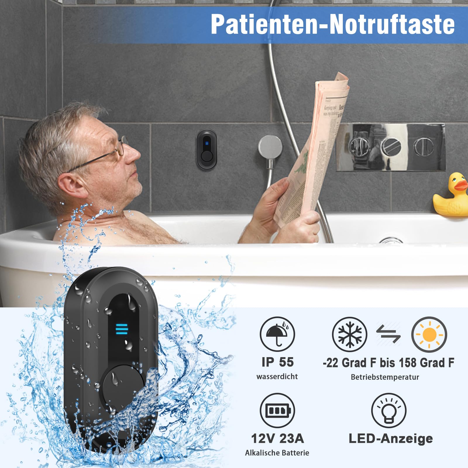 Daytech Elderly Pager, 6-stellige Display-Positionierung, 110 dB, für Zuhause, Pflegeheim, Krankenhaus (1 Empfänger + 6 Tasten)
