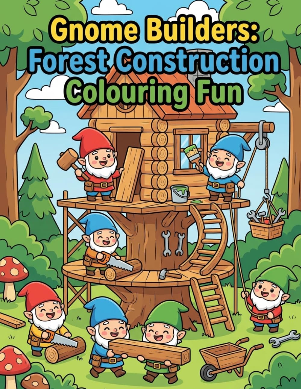 Gnome Builders: Forest Construction Colouring Fun