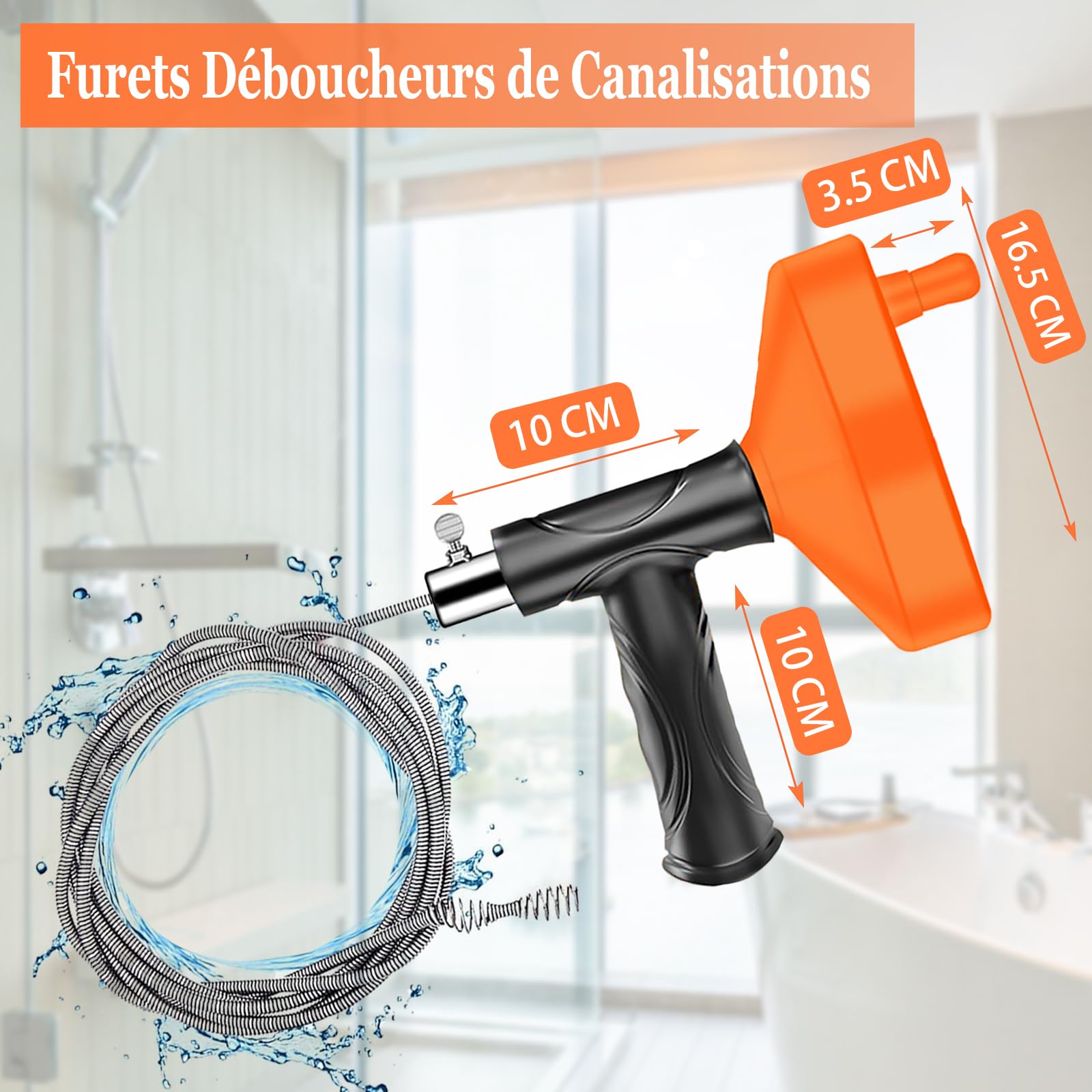 Furet Déboucheur canalisation 10M-Furet Plomberie Parfait pour Déboucher tous les Types de Canalisations, Retirer les Bouchons, Cheveux Et Autres Saletés Furet Plomberie