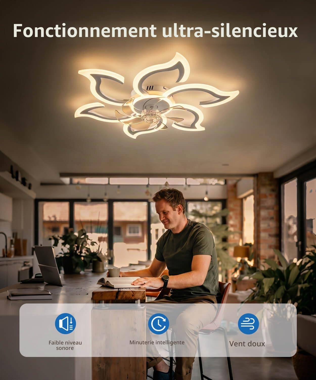 LJX Lustre Ventilateur de Plafond Blanc Silencieux Dc 6800ml Plafonnier Ventilateur Design 6 Vitesses Dimmable Timer Memory Function 88cm Lustre Salon Ventilateur Pour Chambre