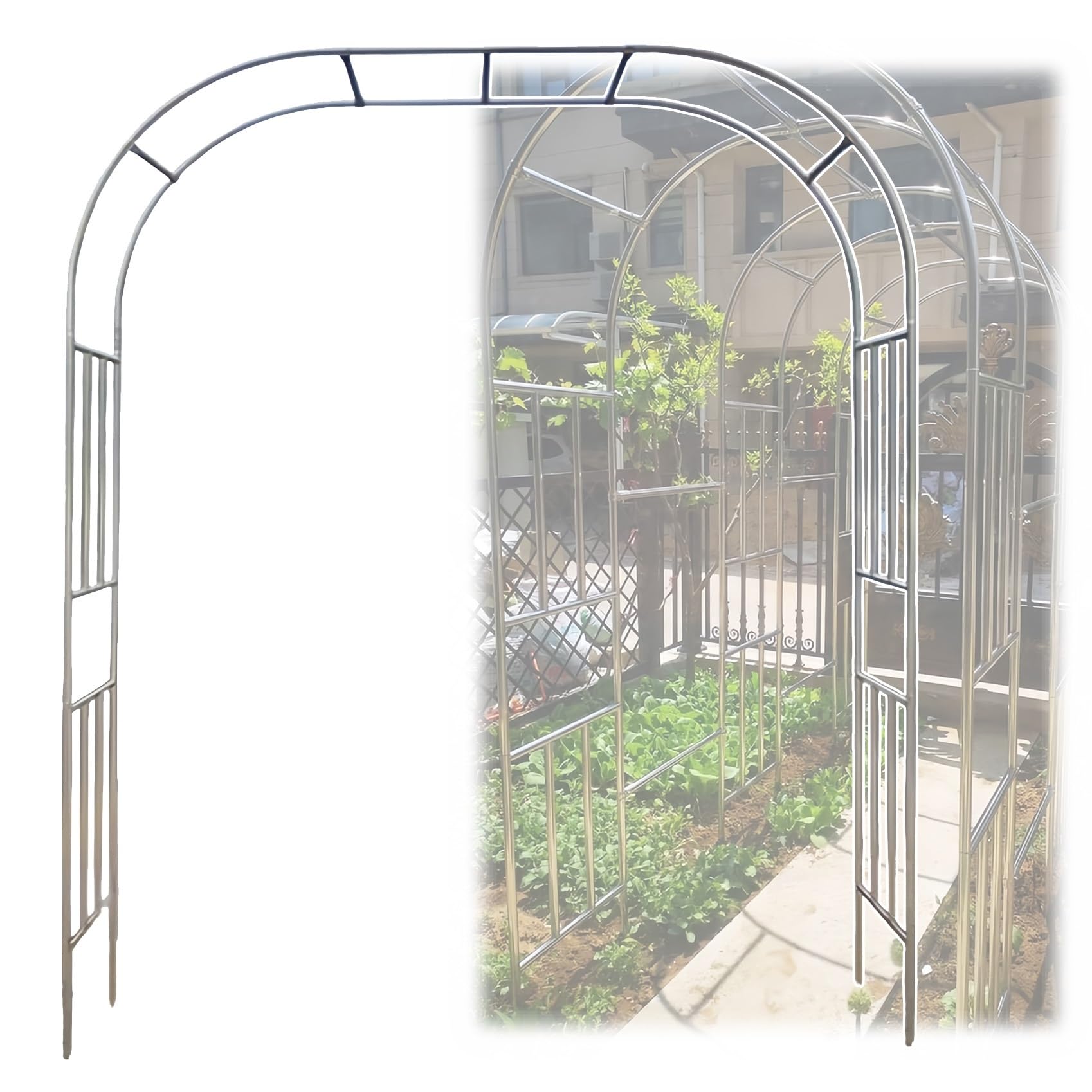 Treillis d'arche de jardin en acier de 240 cm – Support extérieur robuste pour plantes grimpantes, roses et vignes – Tonnelle en métal durable de 19 mm de diamètre pour l'aménagement paysager et la