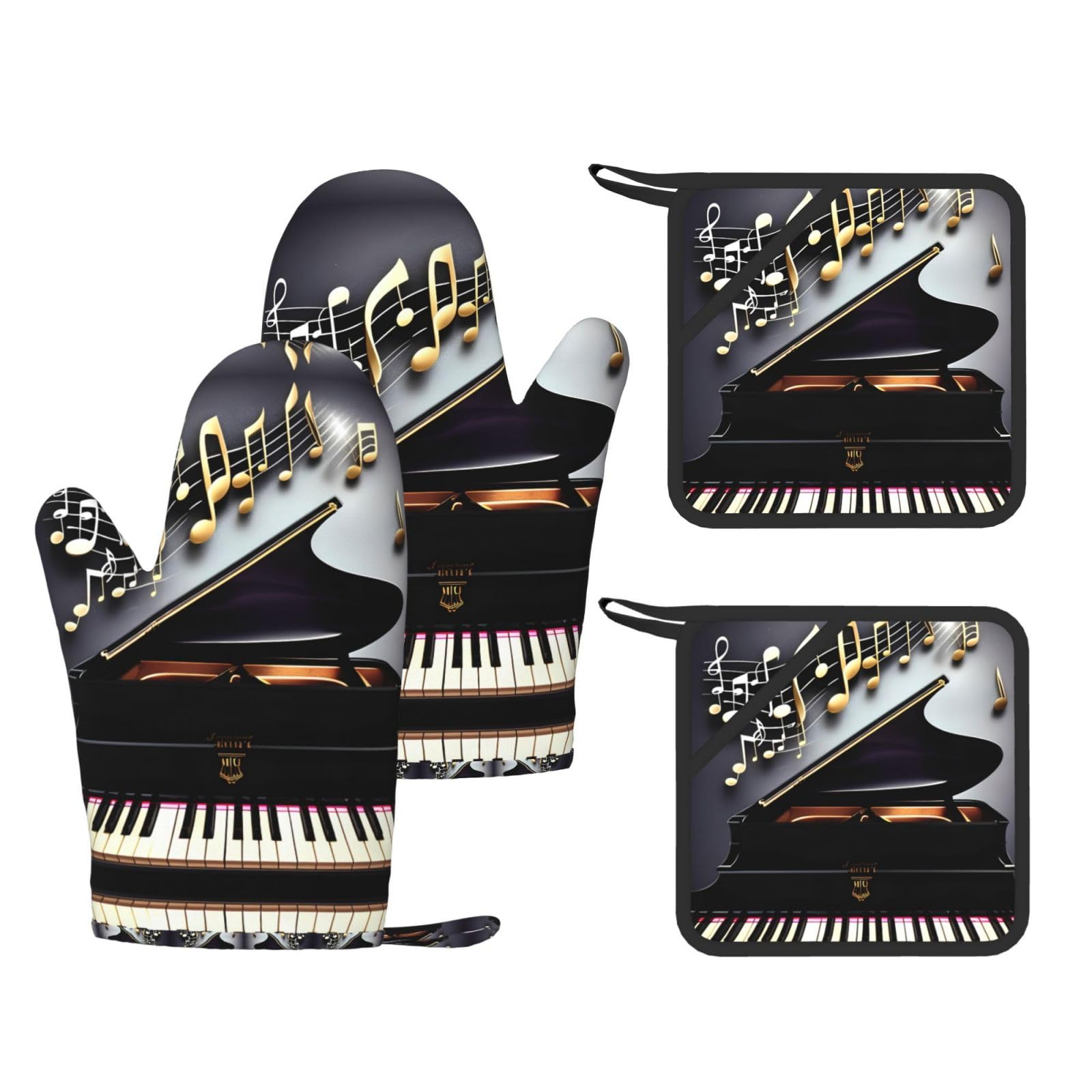 Lot de 4 maniques en silicone design piano le cadeau parfait pour cuisinier mélomane