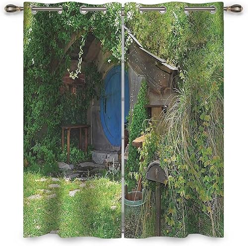 Miniatura 2 de Hobbits - Cortinas de baño, 2 paneles, cortinas de pared verdes, marrones, azules, cortinas opacas de 85 pulgadas de ancho x 108 pulgadas de alto