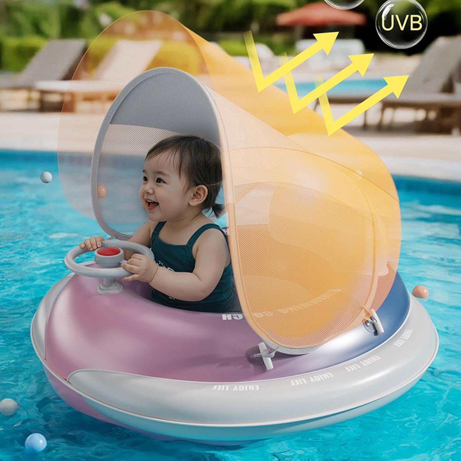 Kid Pool Float, Inflatable Swimming Ring, 25.2x24.02x3.94 inches Water Chair Seat, Sturdy Material, 6 to 36 Months with Adjustable Safety, Floatation Support Function, for Pool Beach Travel
