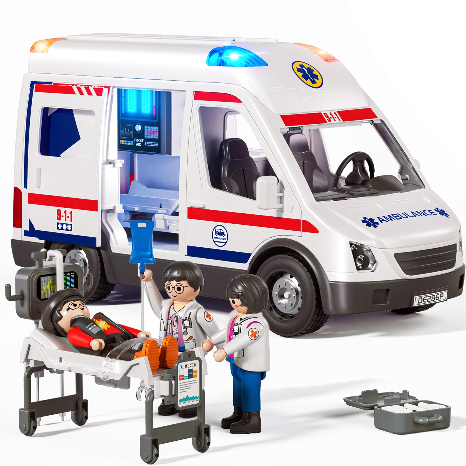 Doloowee Ambulance Toy Truck Lights & Sounds Toddler Toy Ambulance with Accessories