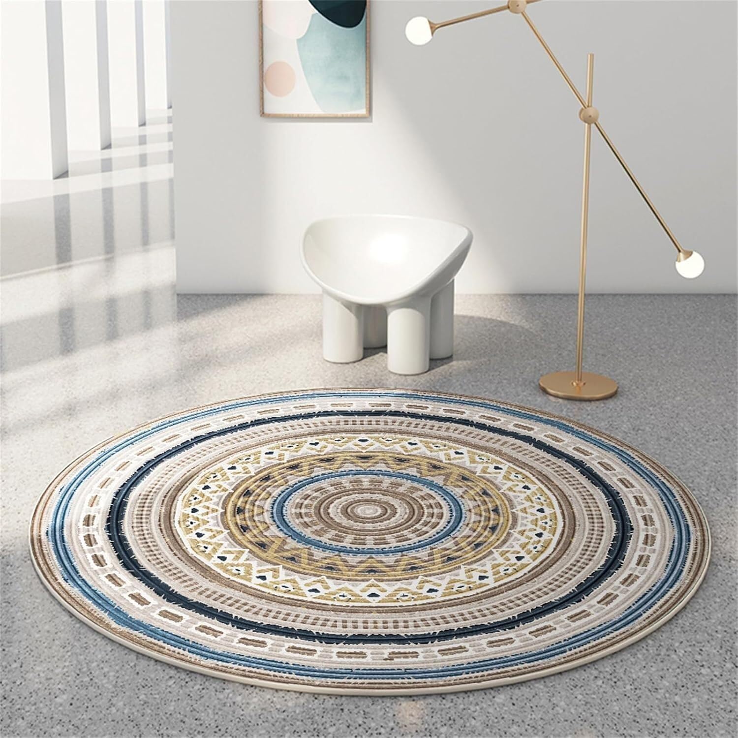 SSDDLZEQ Premium durable range Retro Mandala-style Round Computer Chair Cushion, Suitable For Wooden Floors(Blue Khaki,80cm)