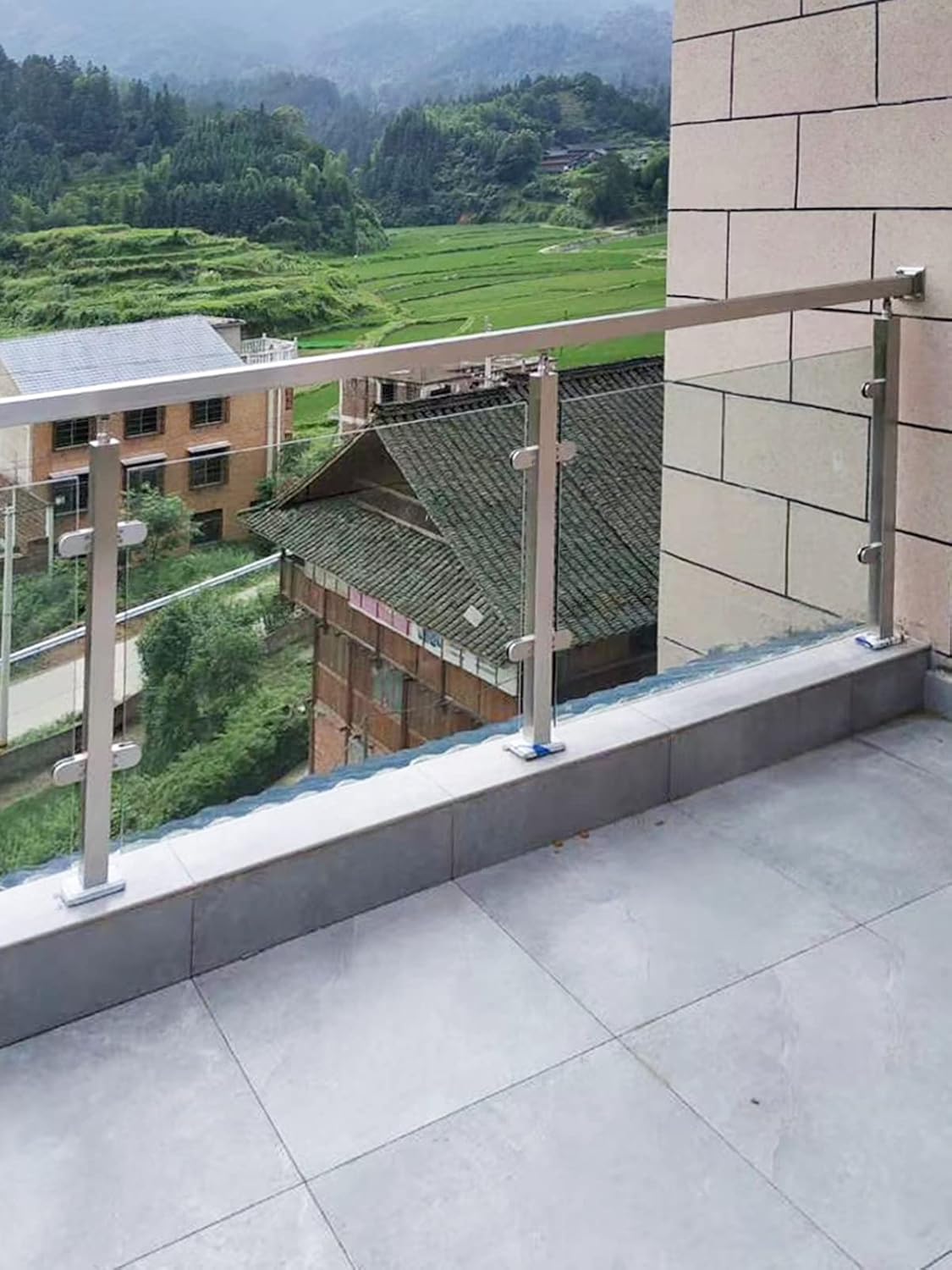End Post Stair Fencing Pole Handrail Posts Garden Stairs Railings Posts for 0.4''/0.47'' Toughened Glass Balcony Fencing, 201 Stainless Steel Balustrade 33.4''/41.3''
