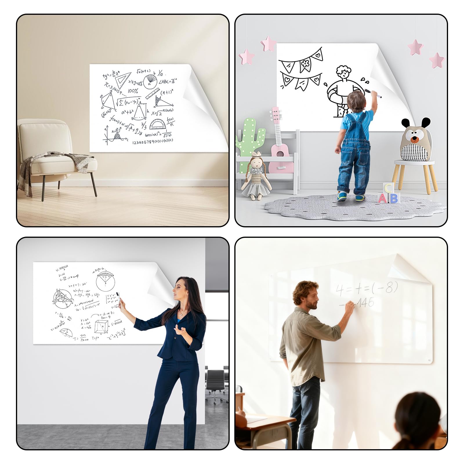 Selbstklebende Whiteboard-Folie, rückstandslos entfernbar, Wiederverwendbar,Zuschneidbar, Leicht Abwischbar, Geeignet für Wände, Schreibtische und Glas (45cm x 5m)