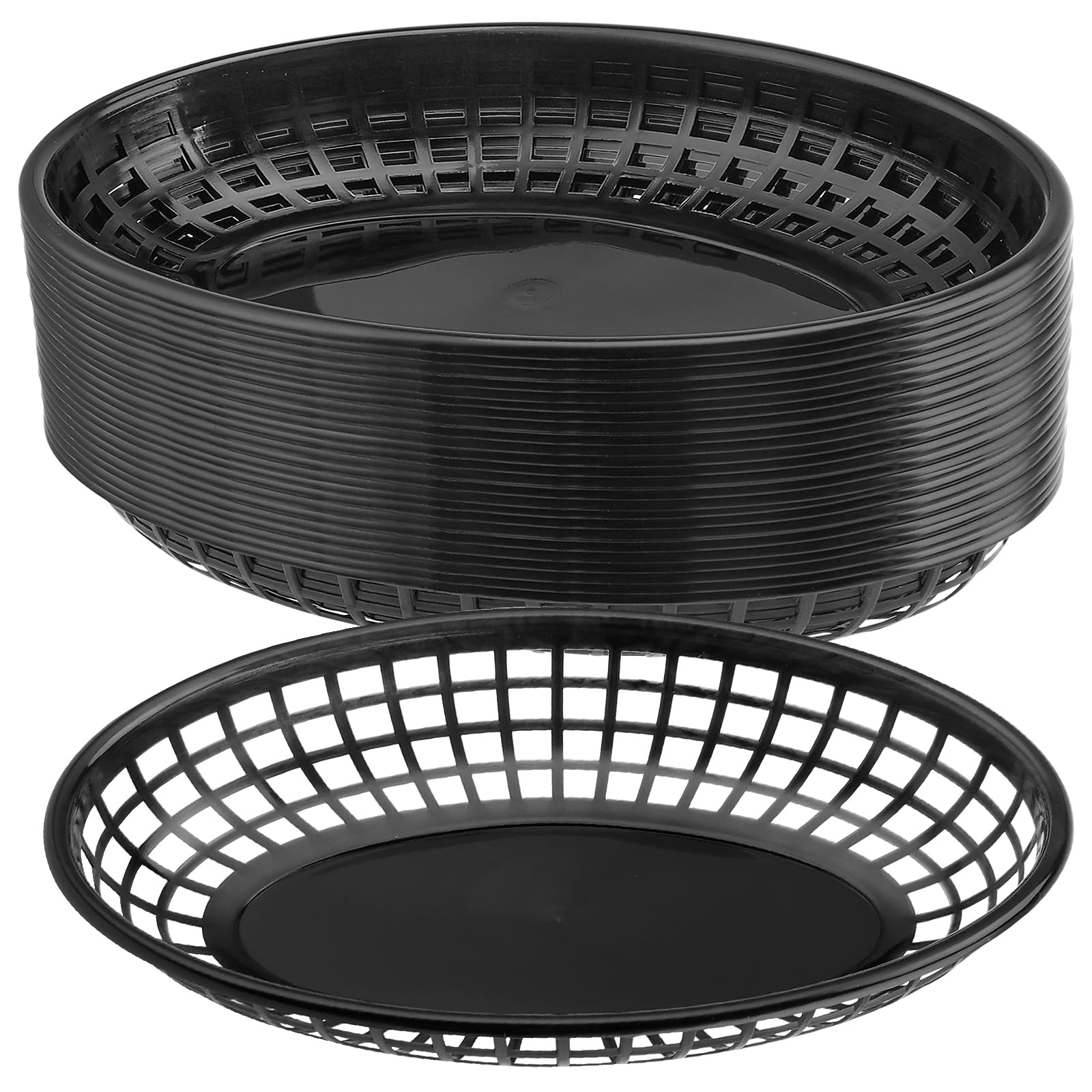 JOIKIT 60 PCS 23 x14.5 x 4cm Black Fast Food Serving Baskets, Plastic Oval Fast Food Basket, Plastic Chip Baskets for Sandwiches, Burgers