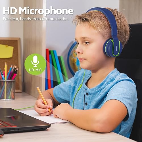 Miniatura 4 de AILIHEN Paquete de 5 auriculares para niños a granel para el aula escolar K-12, auriculares con cable con micrófono para estudiantes y niños con