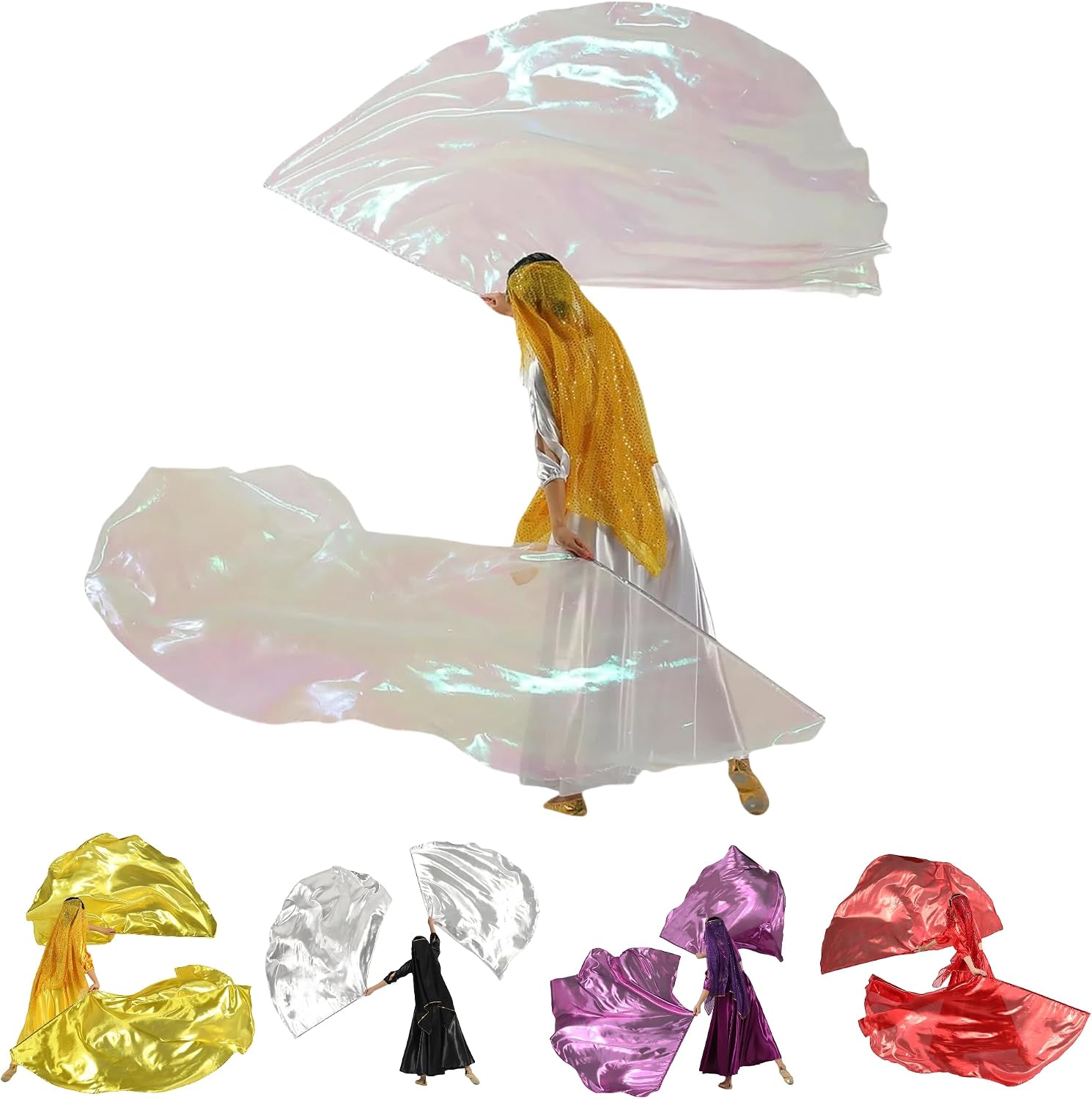 munafie worship flags 2 pieces precise dance flags semicircle flag with flexible flag pole for dance performance church transparent white
