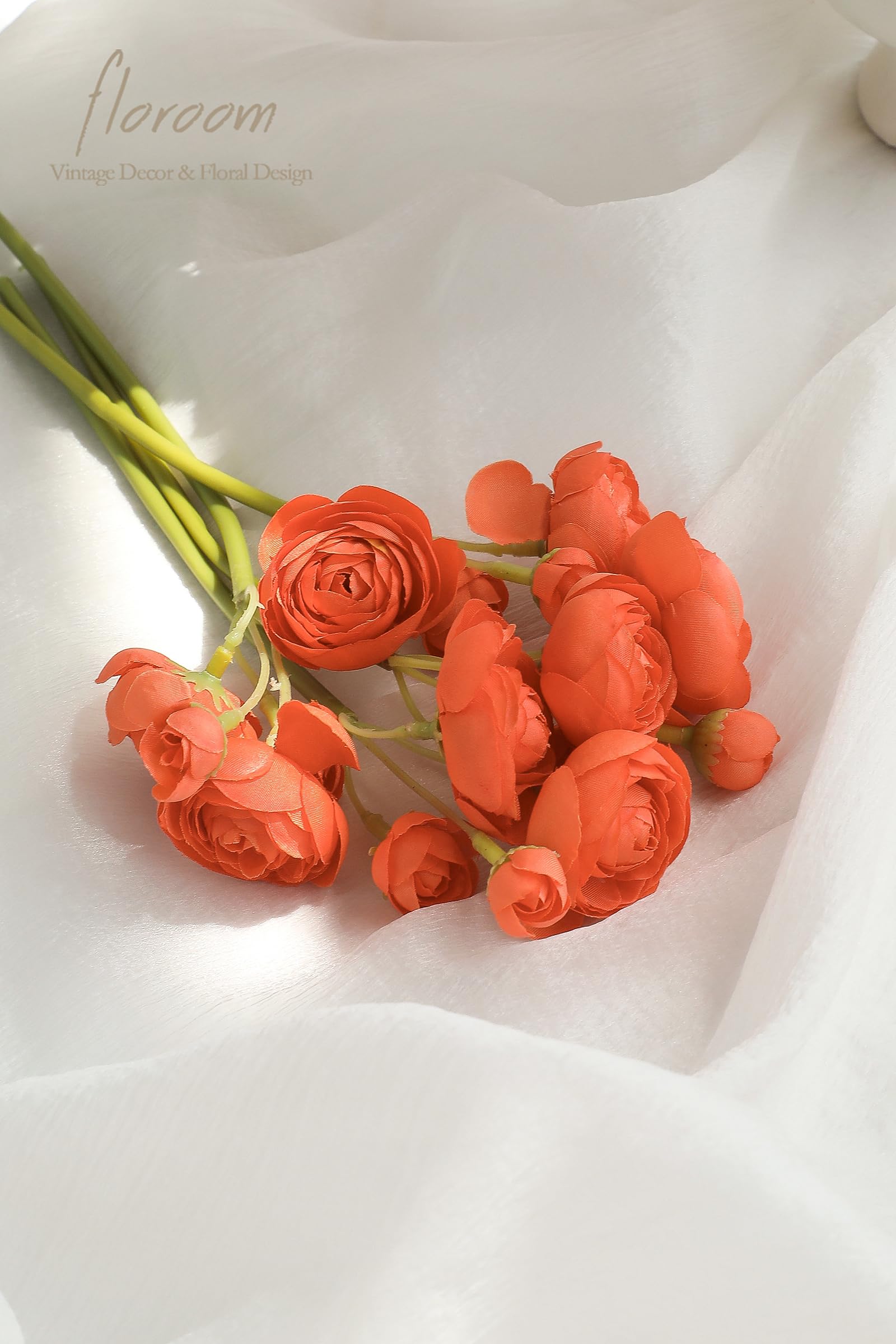 Floroom Ranunculus Lot de 18 fleurs artificielles en soie synthétique