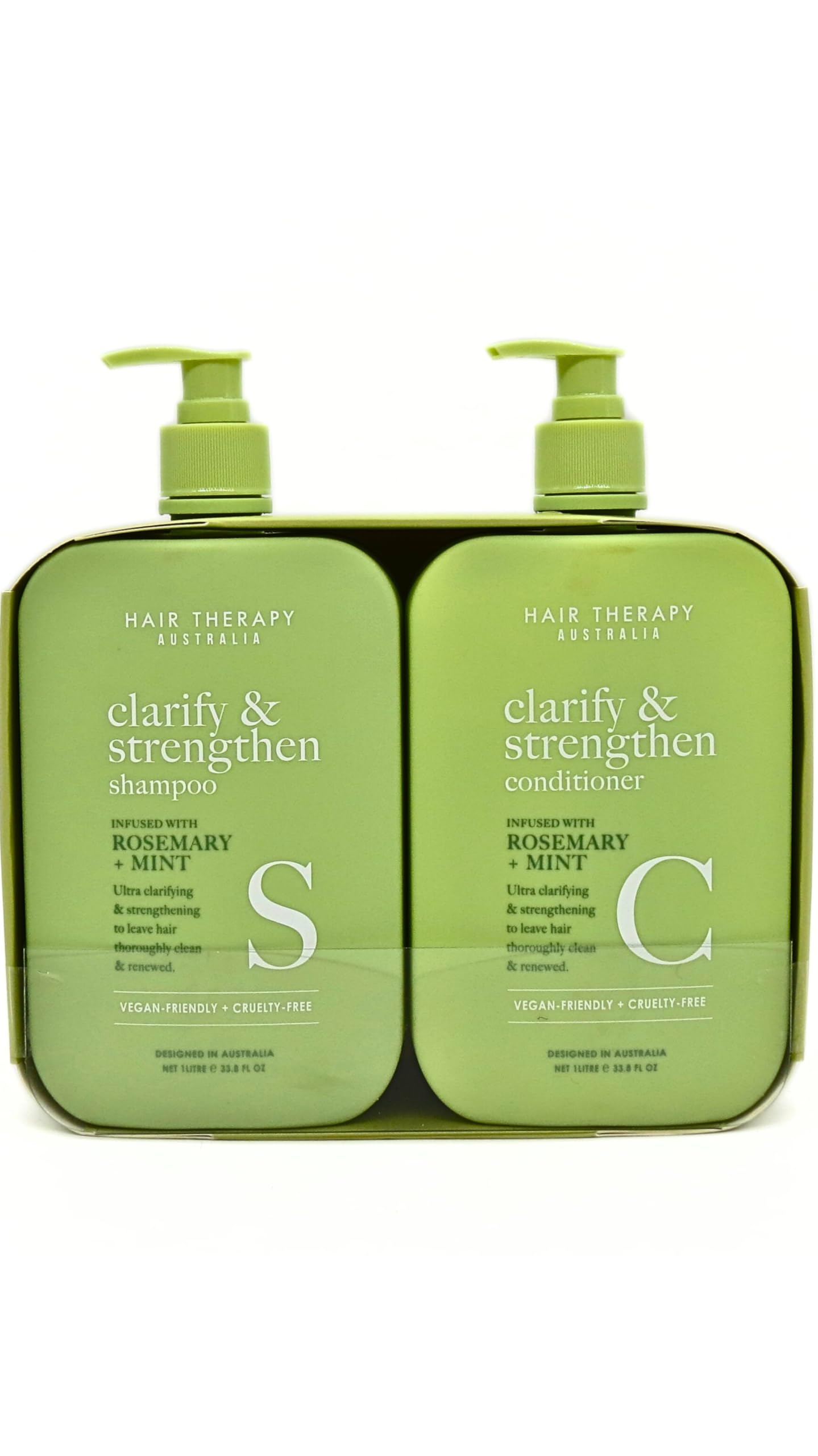 Hair Therapy Australia Clarify & Strengthen Shampoo & Conditioner Set | Rosemary + Mint Infused | Vegan & Cruelty Free, 2.11 Pound (Pack of 2), Green
